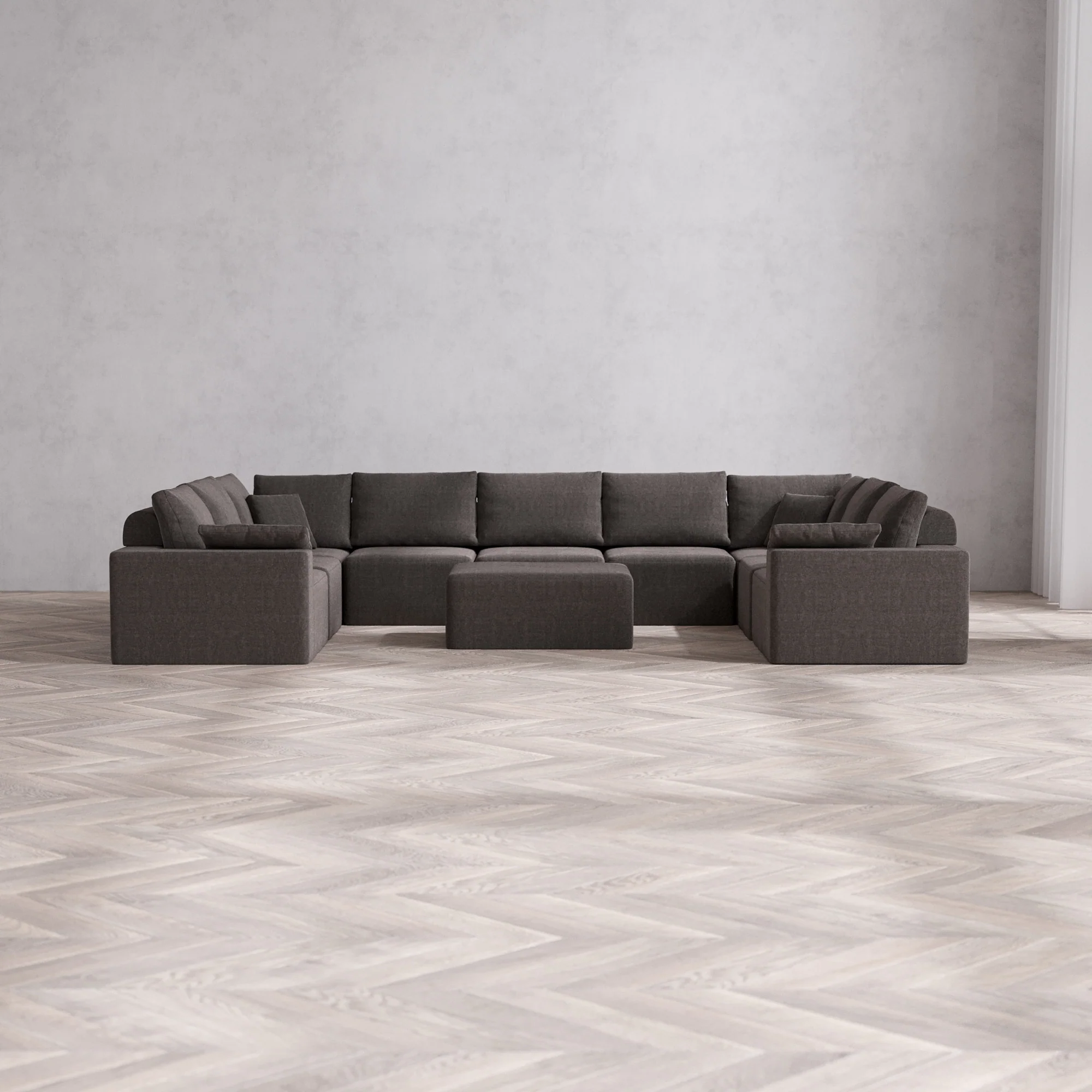 Slipcover Only - Modular Washable 9-Seater U Sectional + Chaise Ottoman Cloud + Bolster Sofa in Truffle