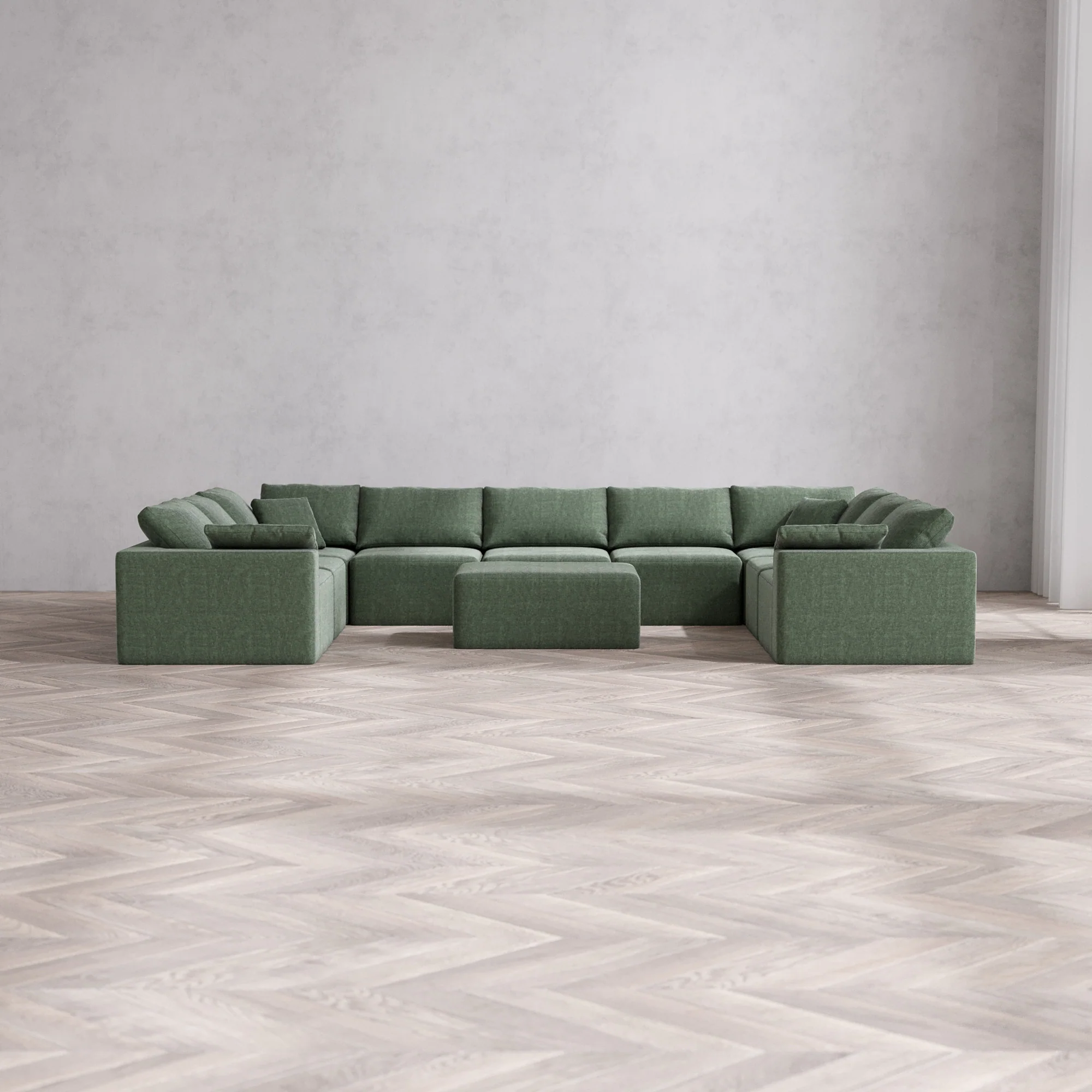 Slipcover Only - Modular Washable 9-Seater U Sectional + Chaise Ottoman Cloud Sofa in Sage