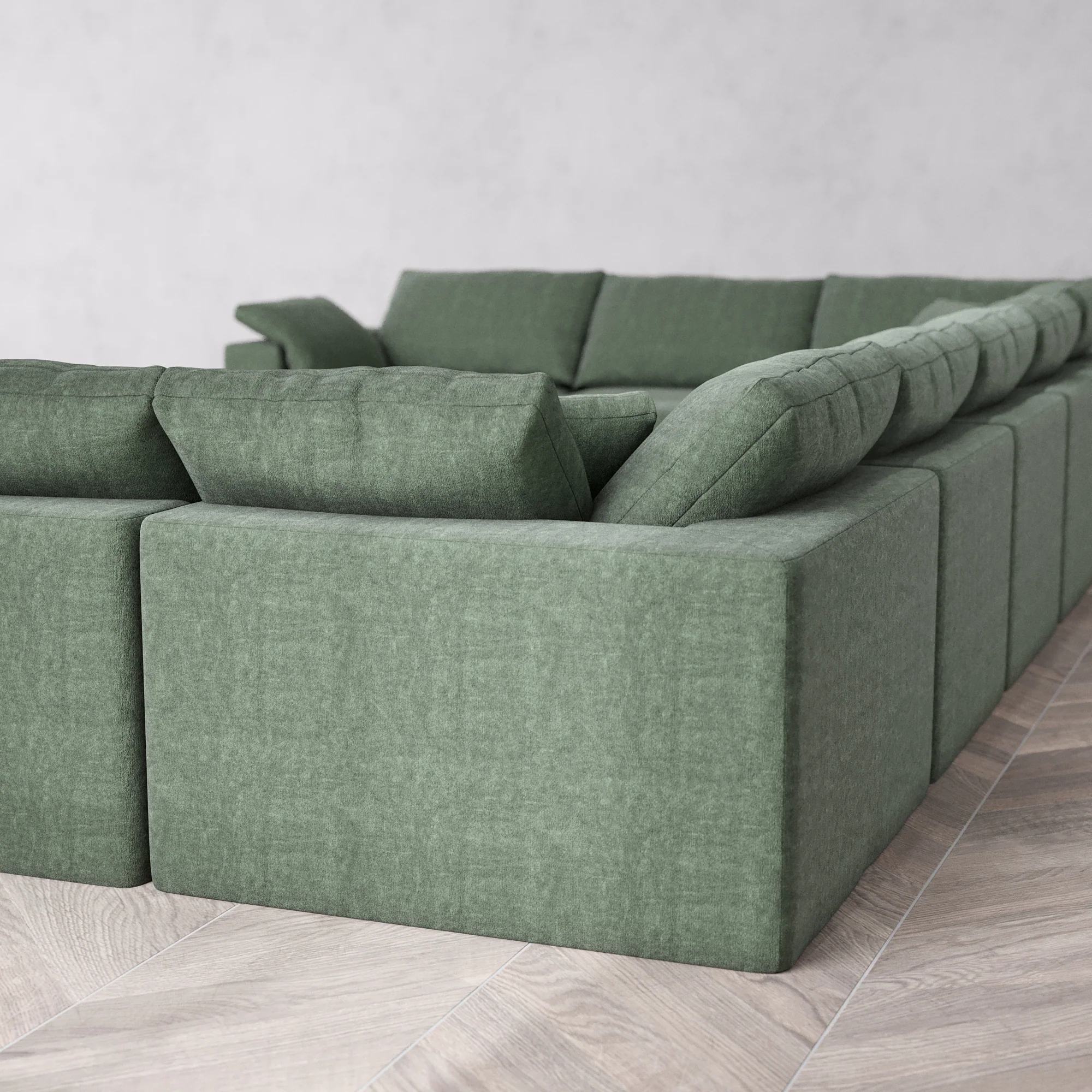 Slipcover Only - Modular Washable 9-Seater U Sectional + Chaise Ottoman Cloud Sofa in Sage - Image 5