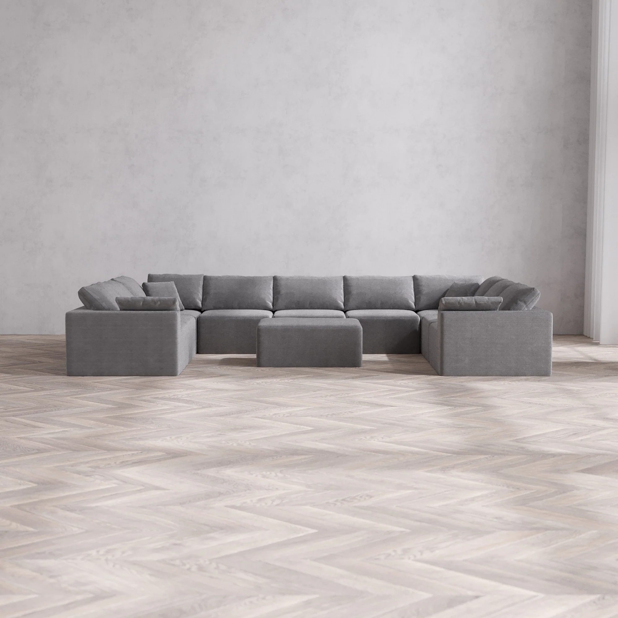 Slipcover Only - Modular Washable 9-Seater U Sectional + Chaise Ottoman Cloud Sofa in Slate
