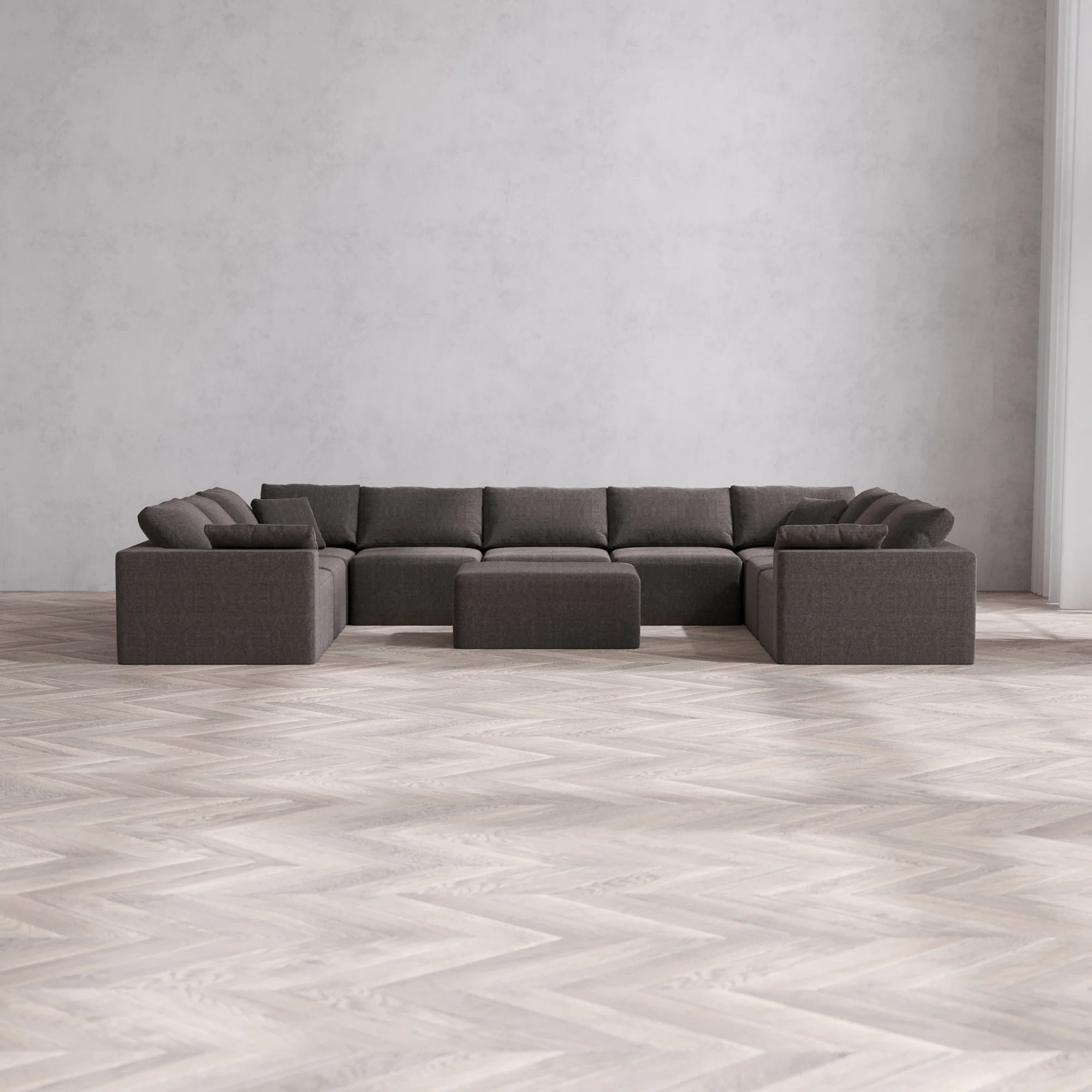 Slipcover Only - Modular Washable 9-Seater U Sectional + Chaise Ottoman Cloud Sofa in Truffle