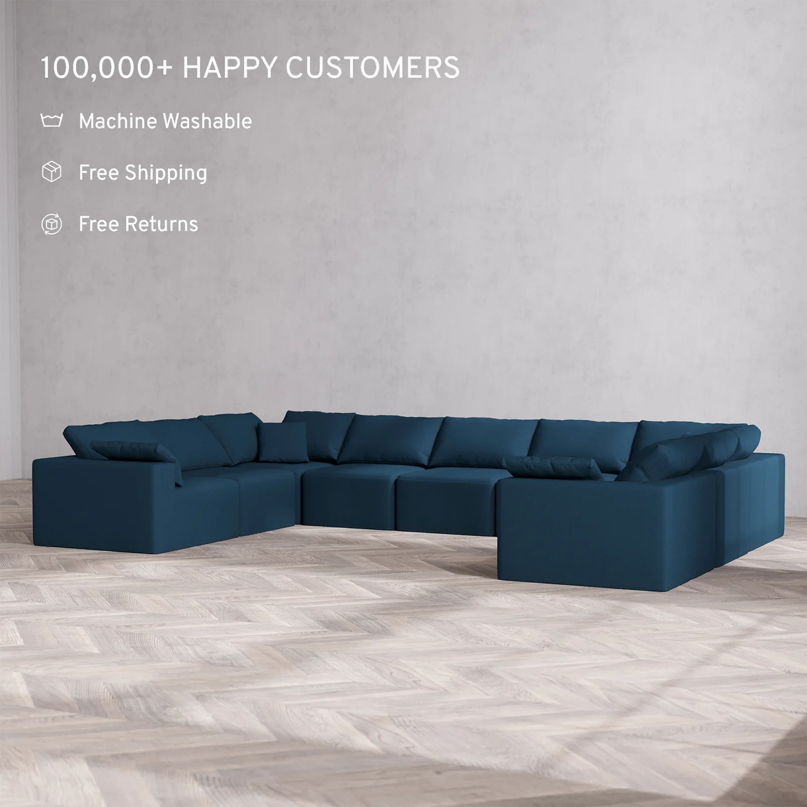 Slipcover Only - Modular Washable 9-Seater U Sectional Cloud Sofa in Lazuli - Image 2