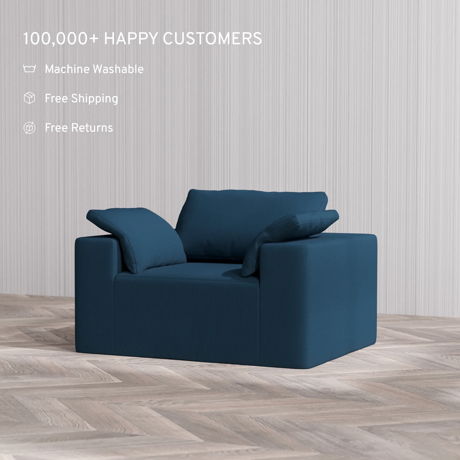 Slipcover Only - Modular Washable Armchair Cloud Sofa in Lazuli - Image 4