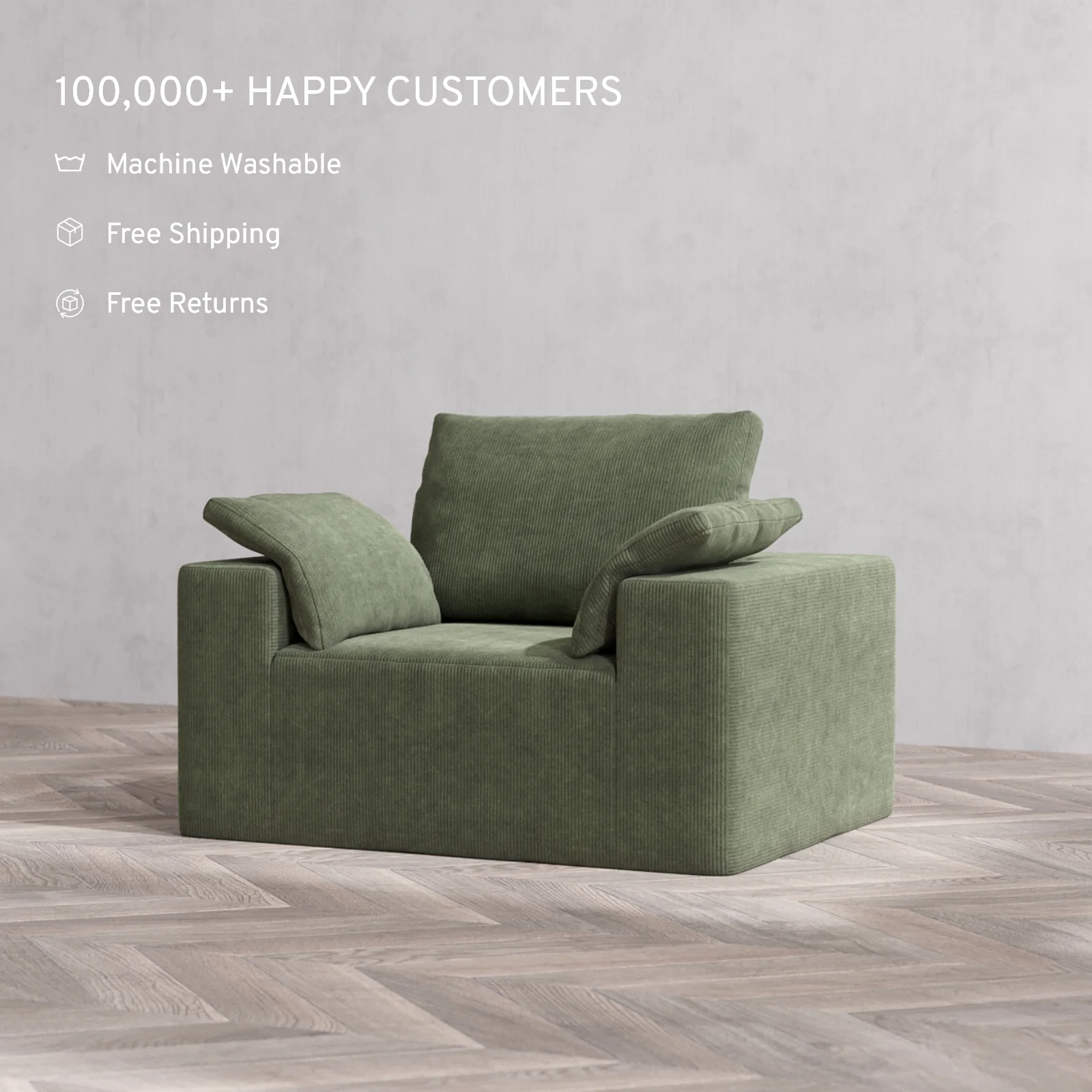 Slipcover Only - Modular Washable Armchair Cloud + Bolster Sofa in Juniper - Image 4