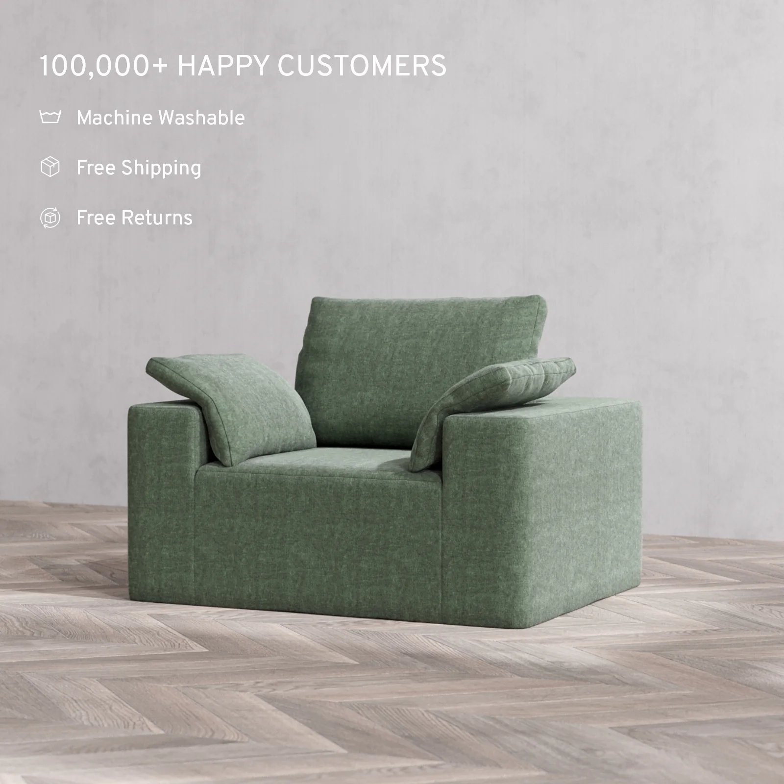 Slipcover Only - Modular Washable Armchair Cloud + Bolster Sofa in Sage - Image 4
