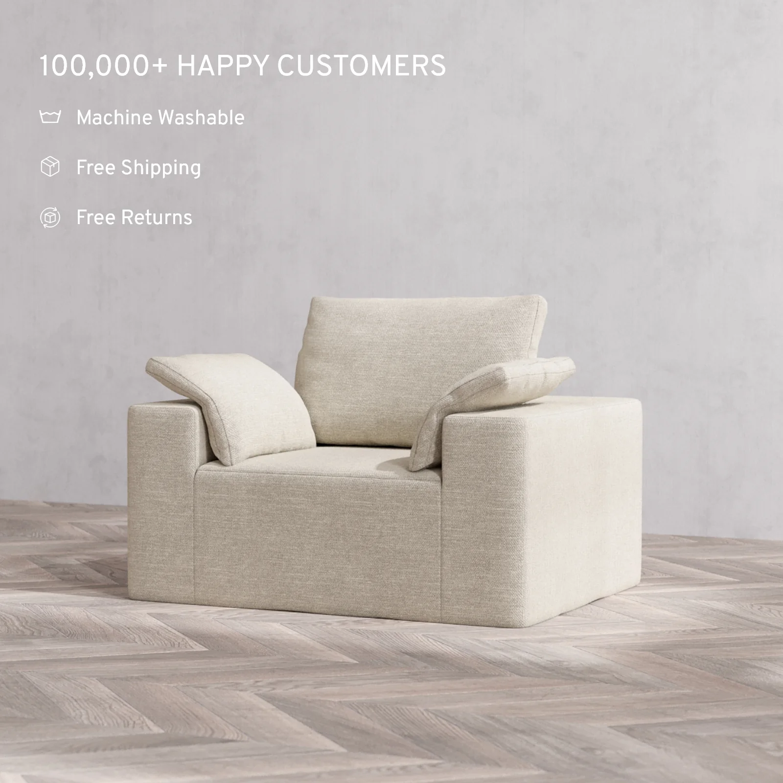 Slipcover Only - Modular Washable Armchair Cloud + Bolster Sofa in Sandstone - Image 4