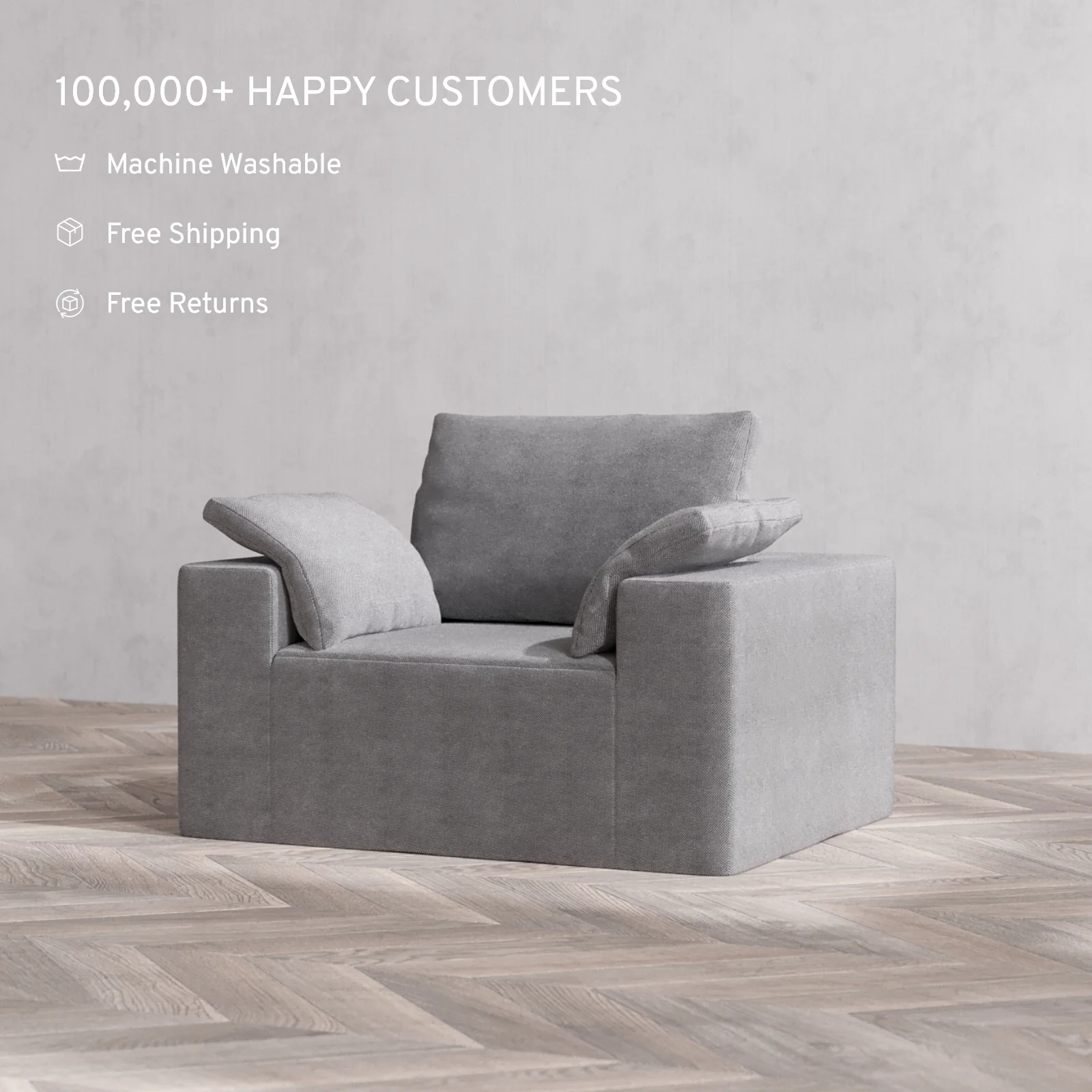 Slipcover Only - Modular Washable Armchair Cloud + Bolster Sofa in Slate - Image 4