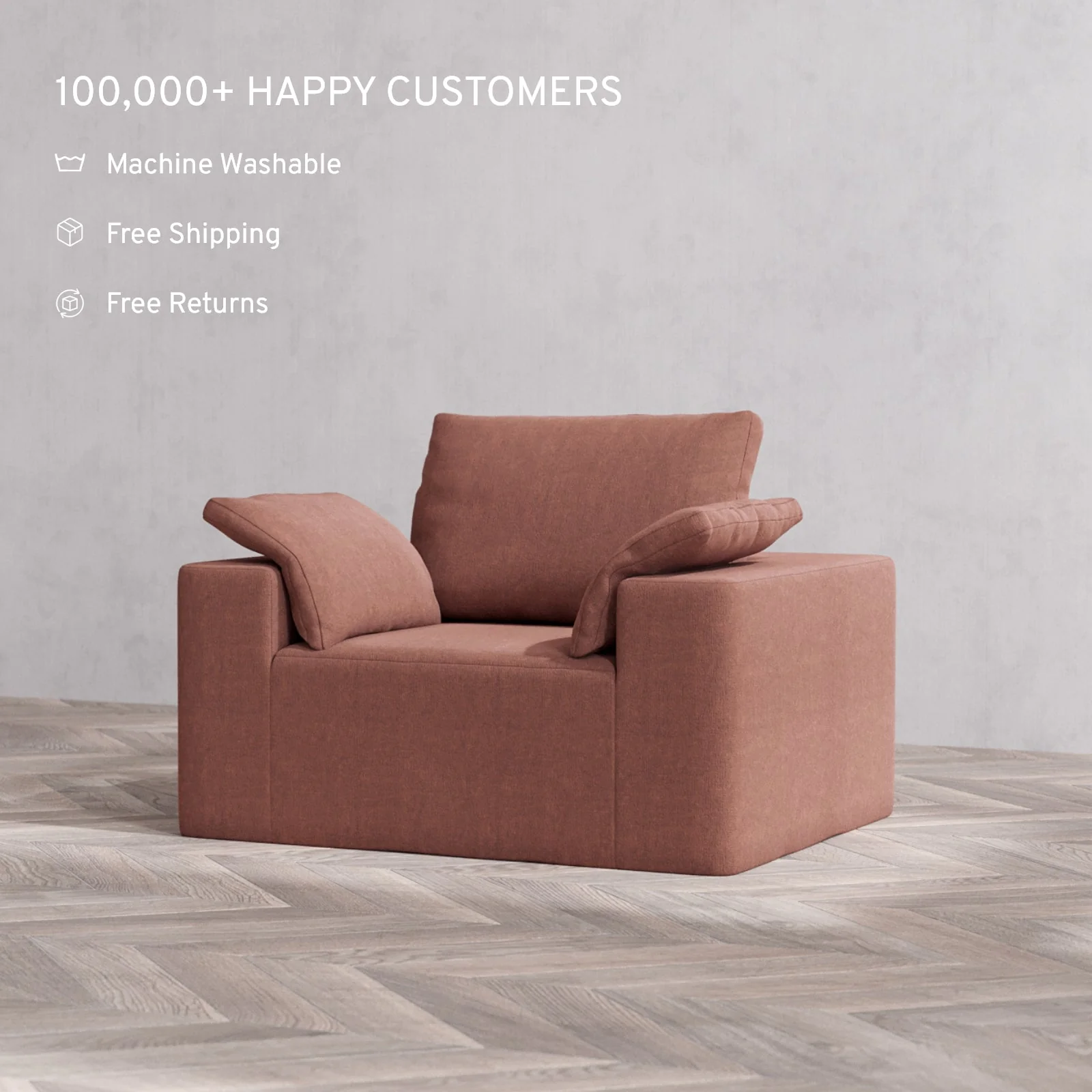 Slipcover Only - Modular Washable Armchair Cloud + Bolster Sofa in Sumac - Image 2
