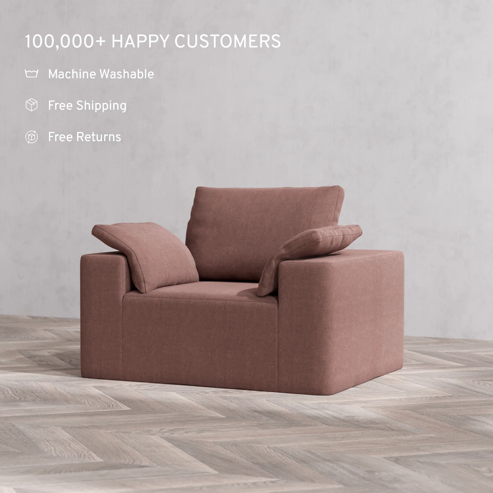 Slipcover Only - Modular Washable Armchair Cloud + Bolster Sofa in Sumac - Image 4