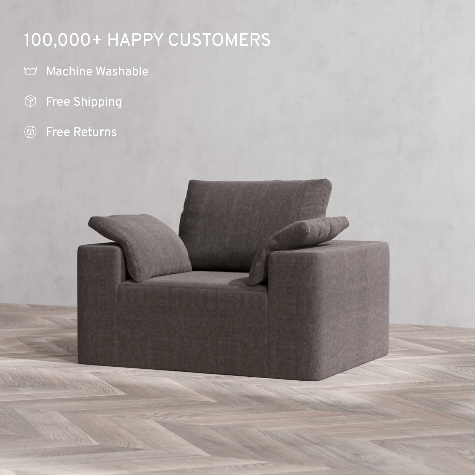Slipcover Only - Modular Washable Armchair Cloud + Bolster Sofa in Truffle - Image 4