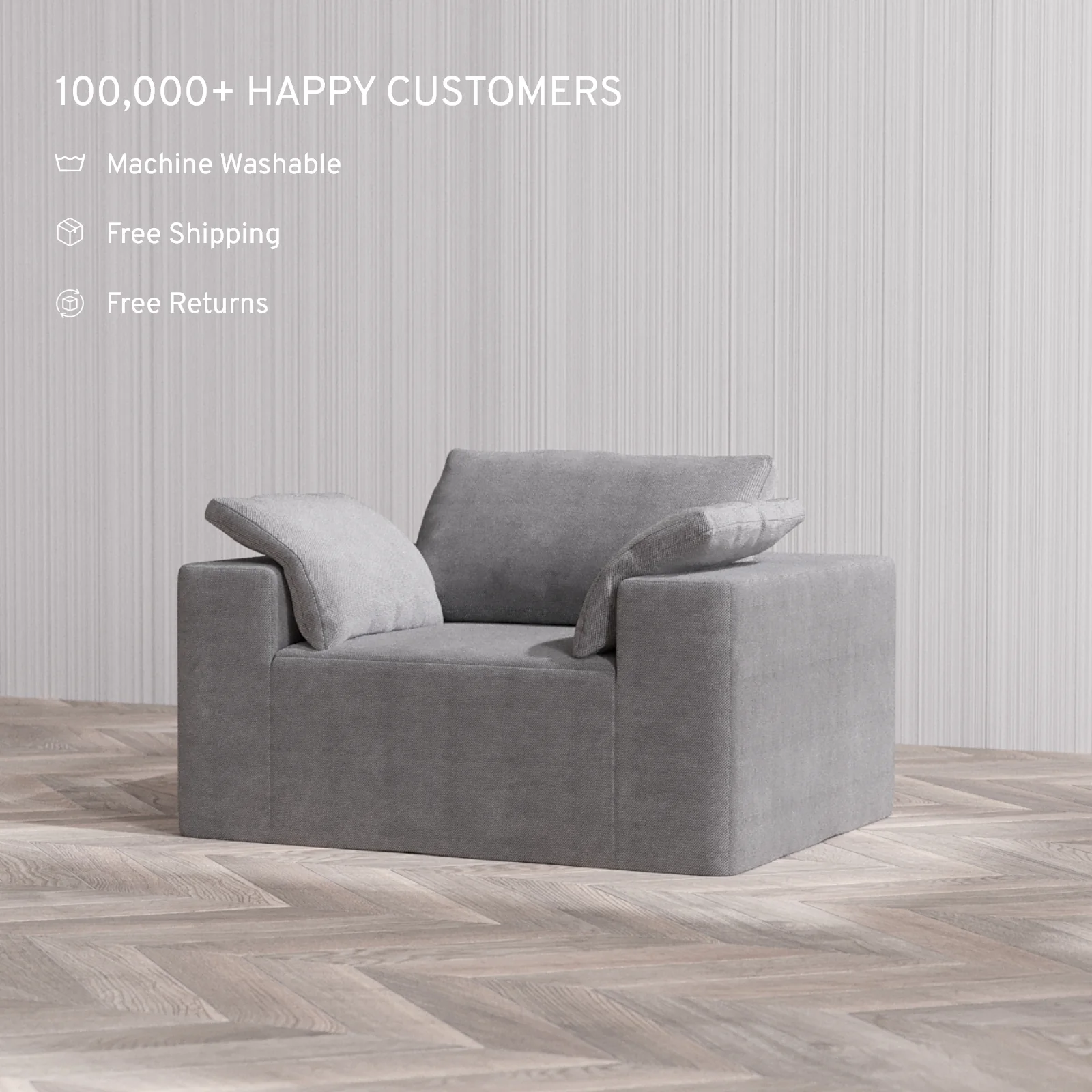 Slipcover Only - Modular Washable Armchair Cloud Sofa in Slate - Image 4