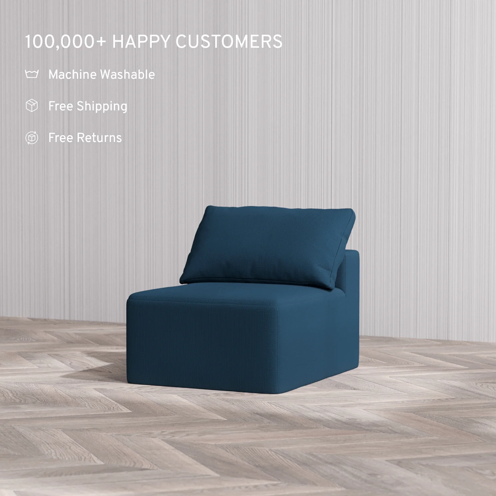Slipcover Only - Modular Washable Armless Chair Cloud Sofa in Lazuli - Image 4