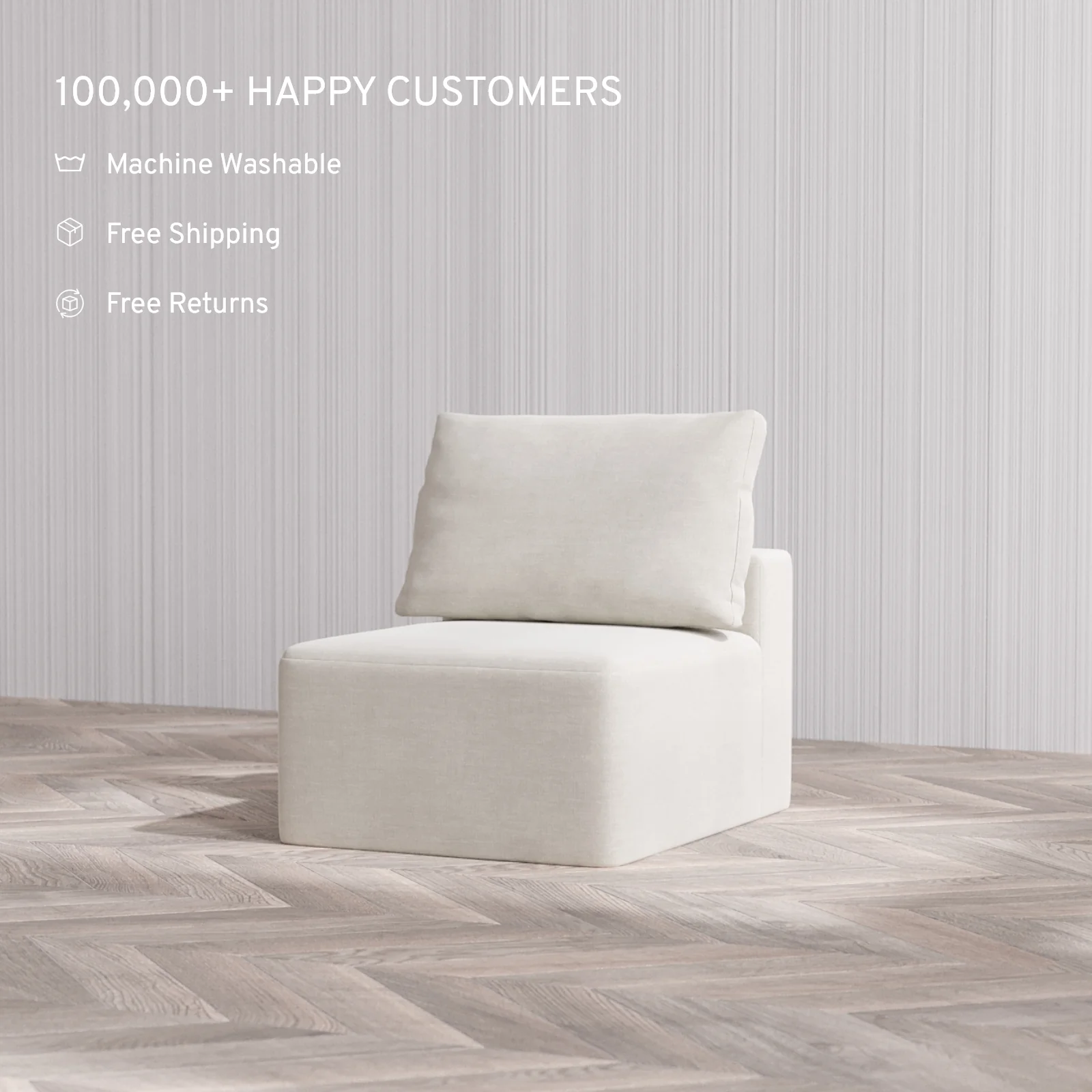 Slipcover Only - Modular Washable Armless Chair Cloud + Bolster Sofa in Cashew - Image 4