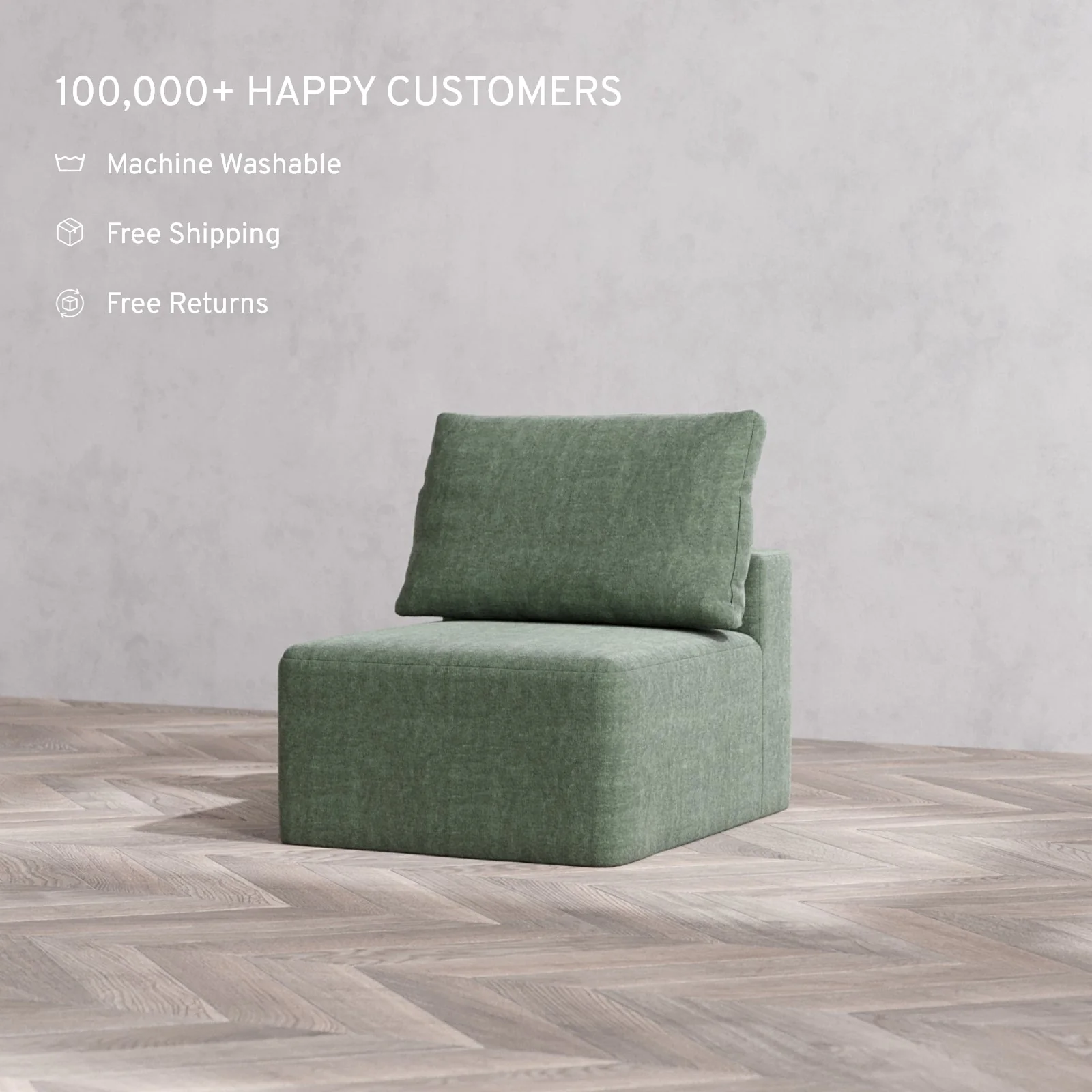 Slipcover Only - Modular Washable Armless Chair Cloud + Bolster Sofa in Sage - Image 2