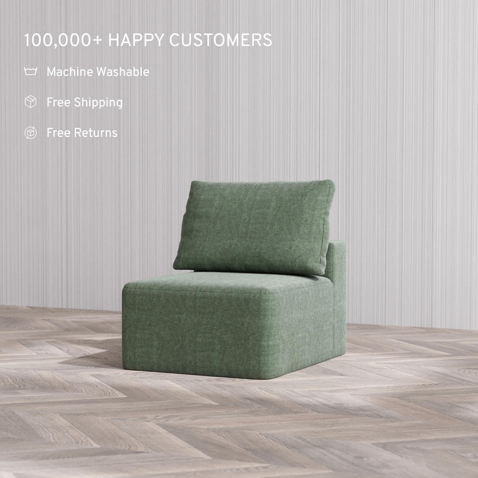 Slipcover Only - Modular Washable Armless Chair Cloud + Bolster Sofa in Sage - Image 4
