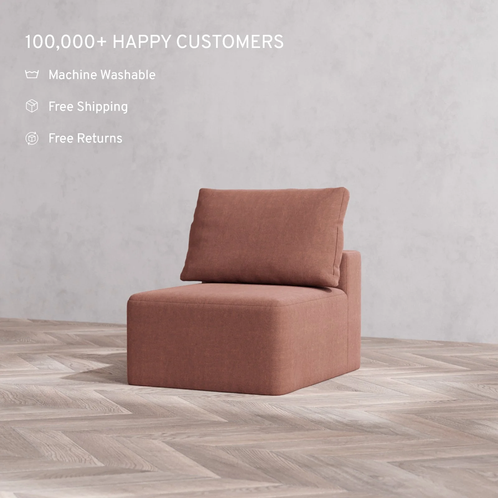 Slipcover Only - Modular Washable Armless Chair Cloud + Bolster Sofa in Sumac - Image 2