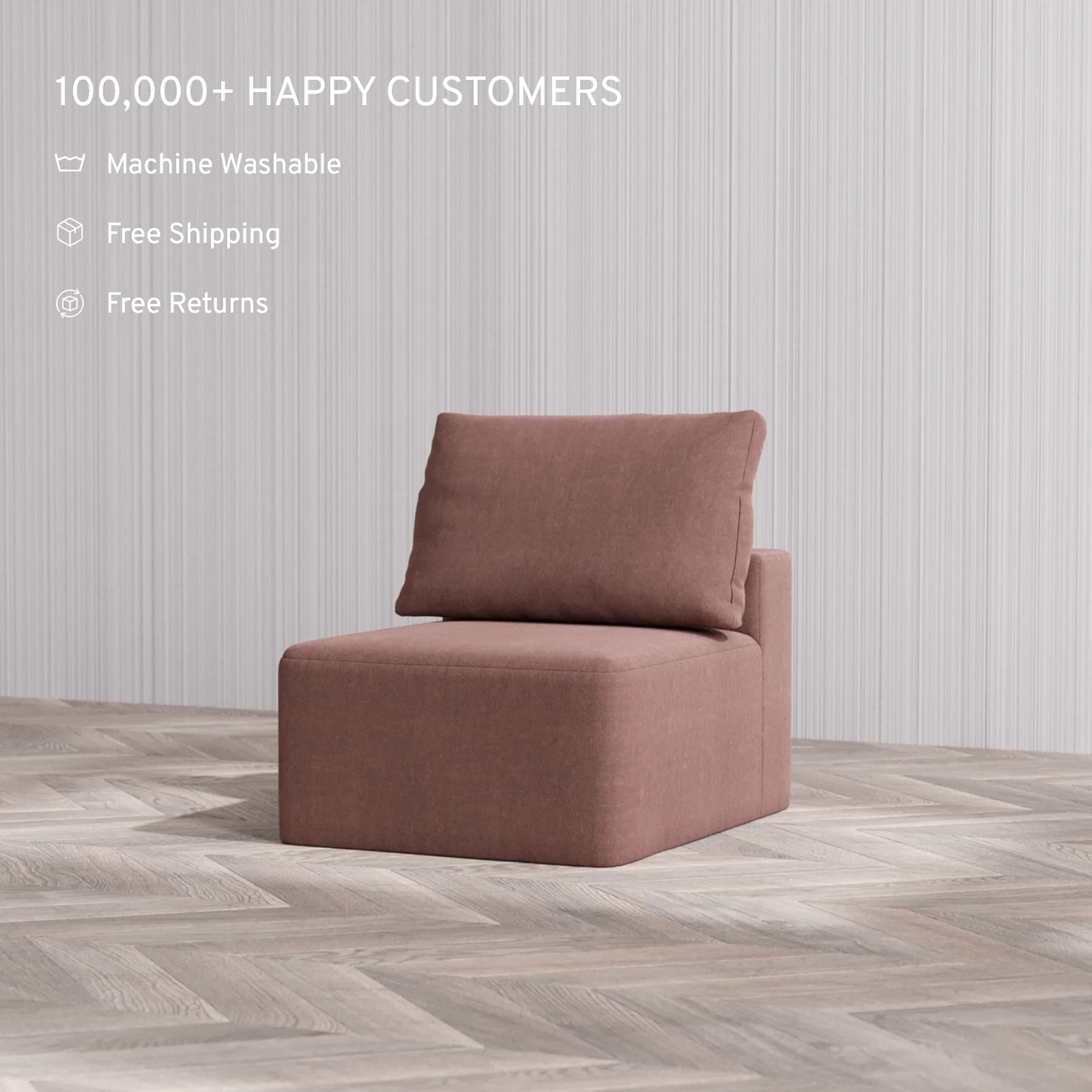 Slipcover Only - Modular Washable Armless Chair Cloud + Bolster Sofa in Sumac - Image 4