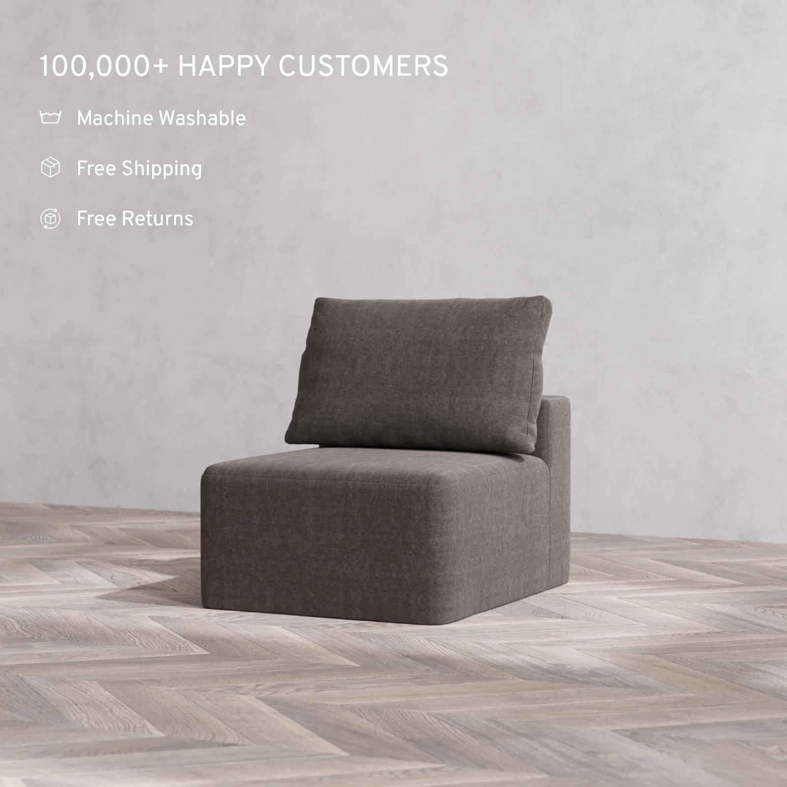 Slipcover Only - Modular Washable Armless Chair Cloud + Bolster Sofa in Truffle - Image 2