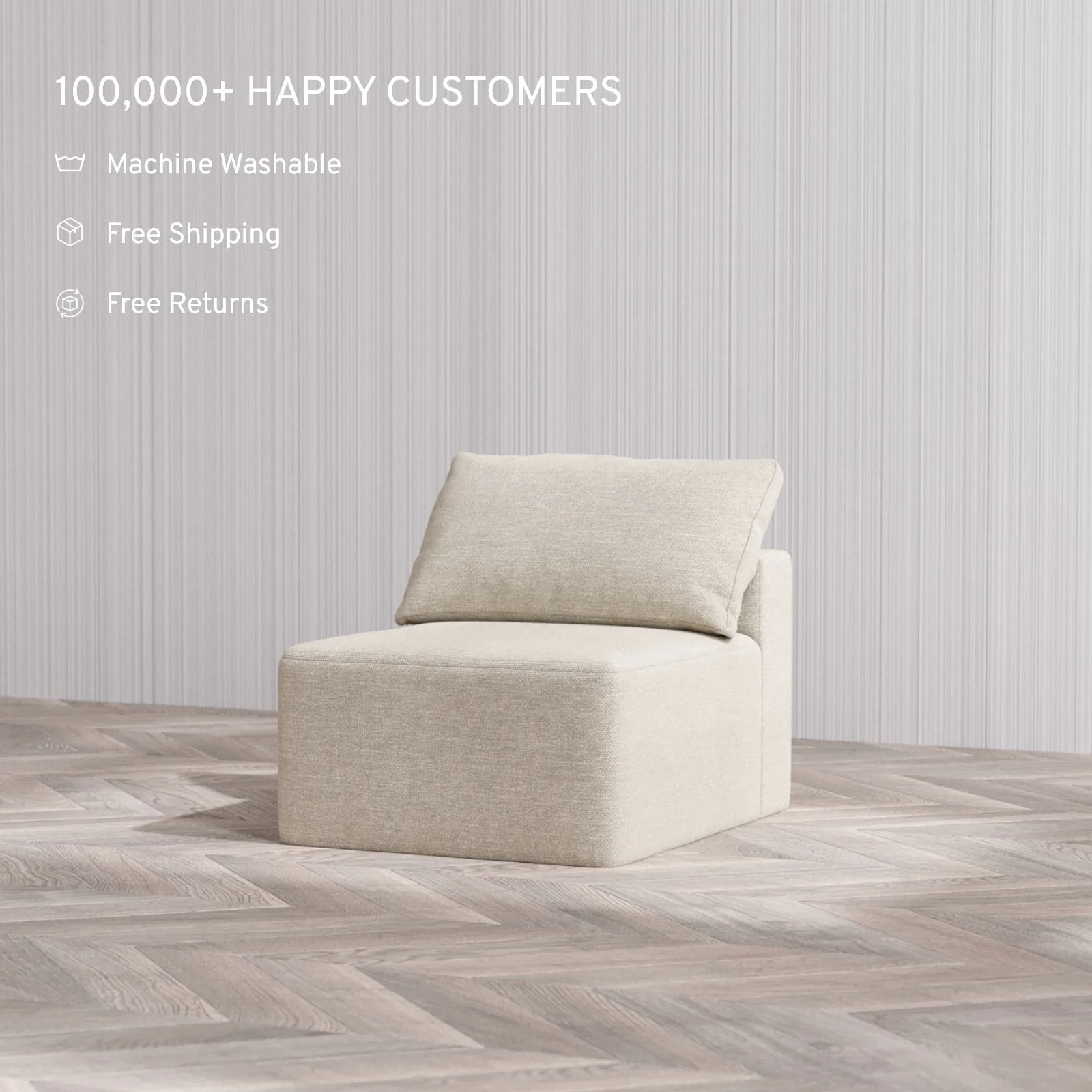 Slipcover Only - Modular Washable Armless Chair Cloud Sofa in Sandstone - Image 4