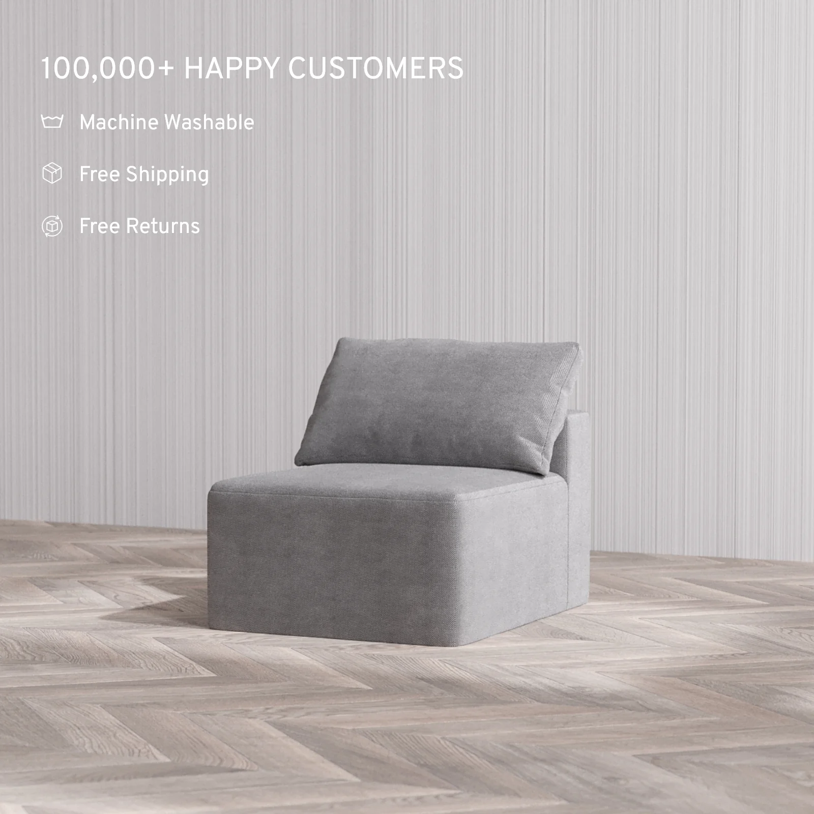Slipcover Only - Modular Washable Armless Chair Cloud Sofa in Slate - Image 4