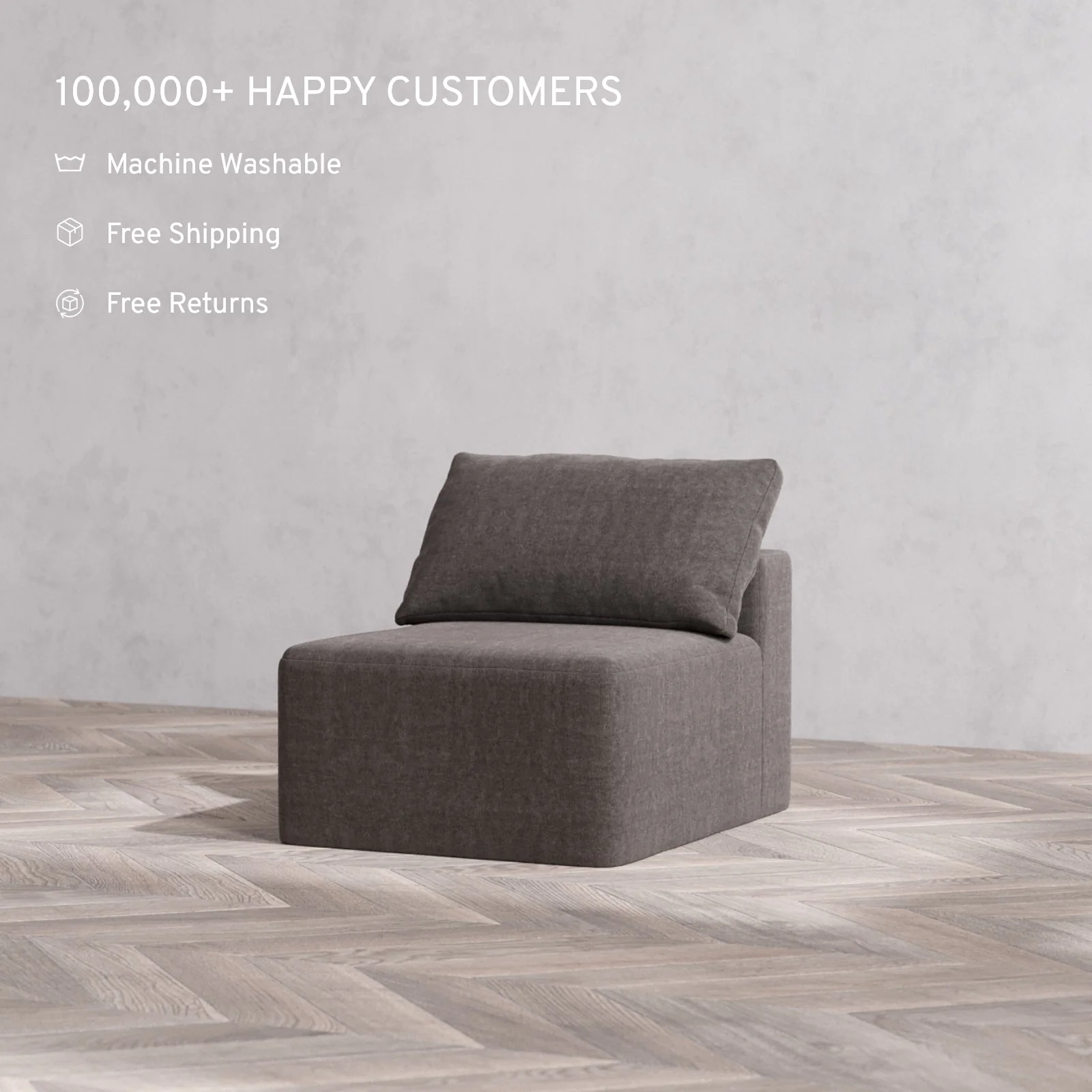 Slipcover Only - Modular Washable Armless Chair Cloud Sofa in Truffle - Image 2