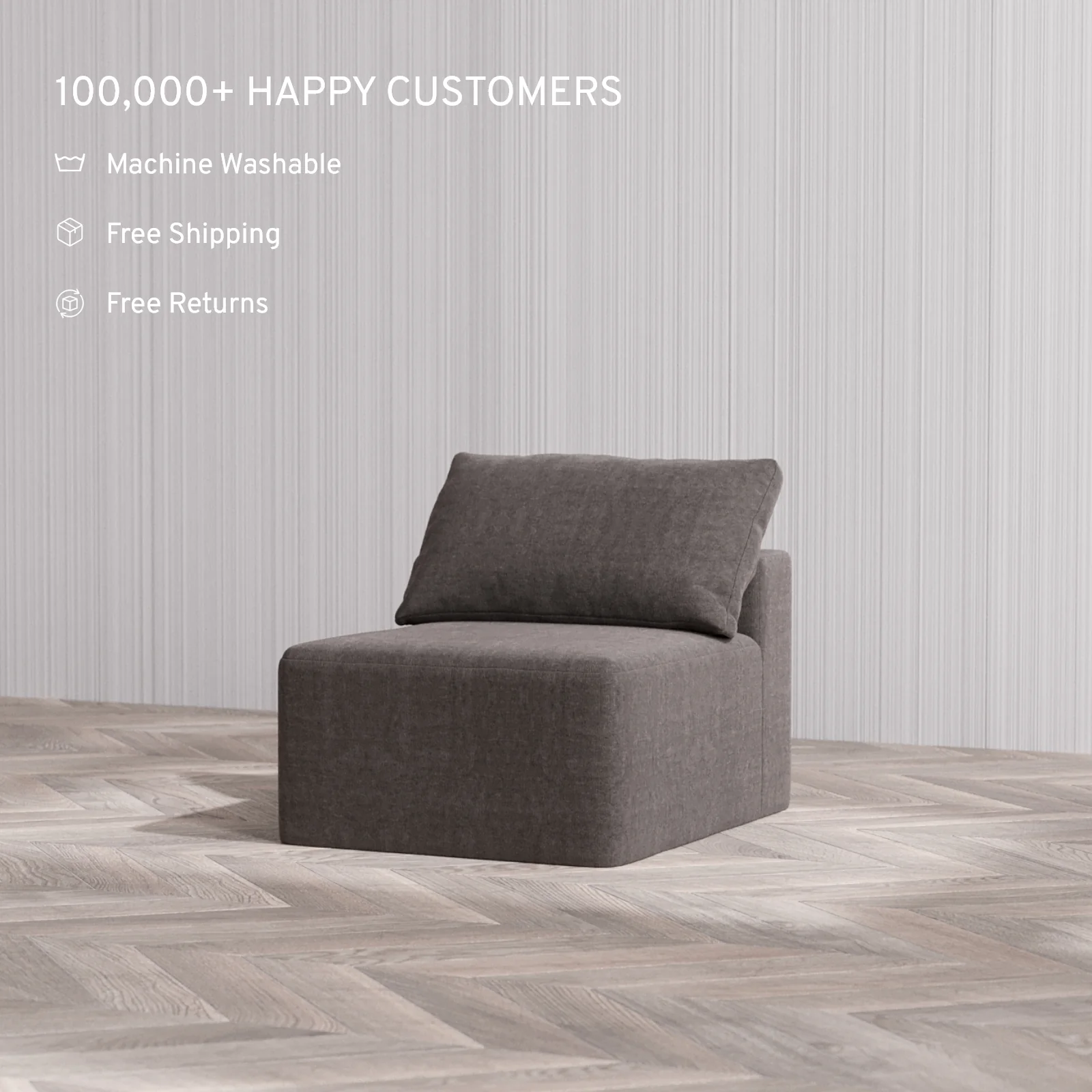 Slipcover Only - Modular Washable Armless Chair Cloud Sofa in Truffle - Image 4