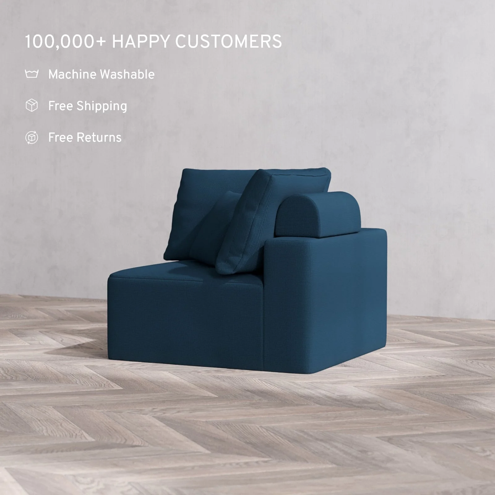 Slipcover Only - Modular Washable Corner Chair Cloud + Bolster Sofa in Lazuli - Image 2