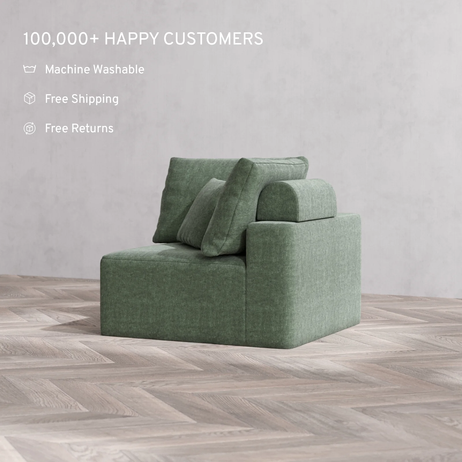 Slipcover Only - Modular Washable Corner Chair Cloud + Bolster Sofa in Sage - Image 4