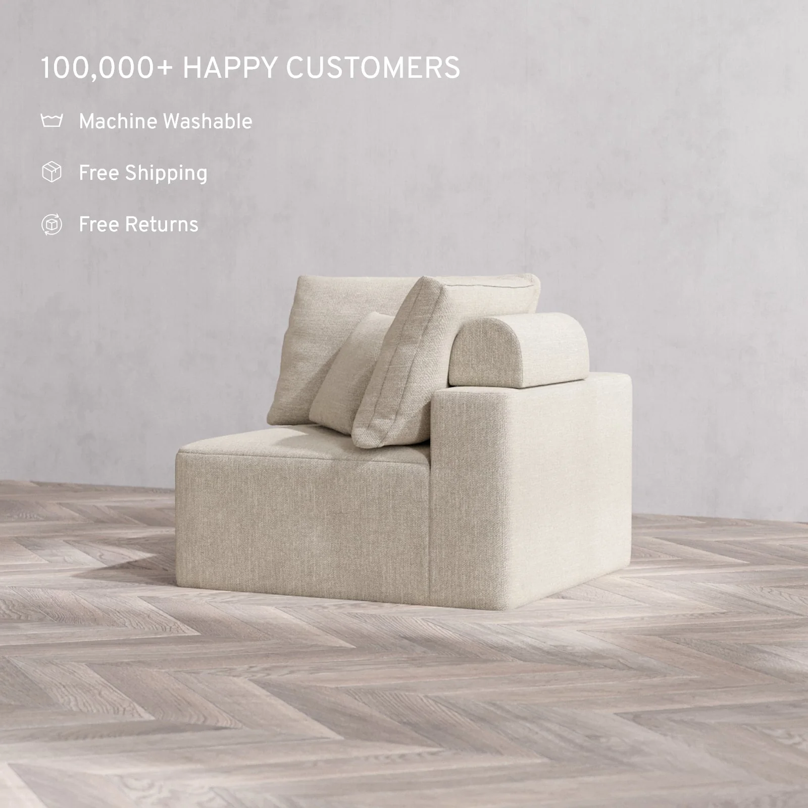 Slipcover Only - Modular Washable Corner Chair Cloud + Bolster Sofa in Sandstone - Image 2