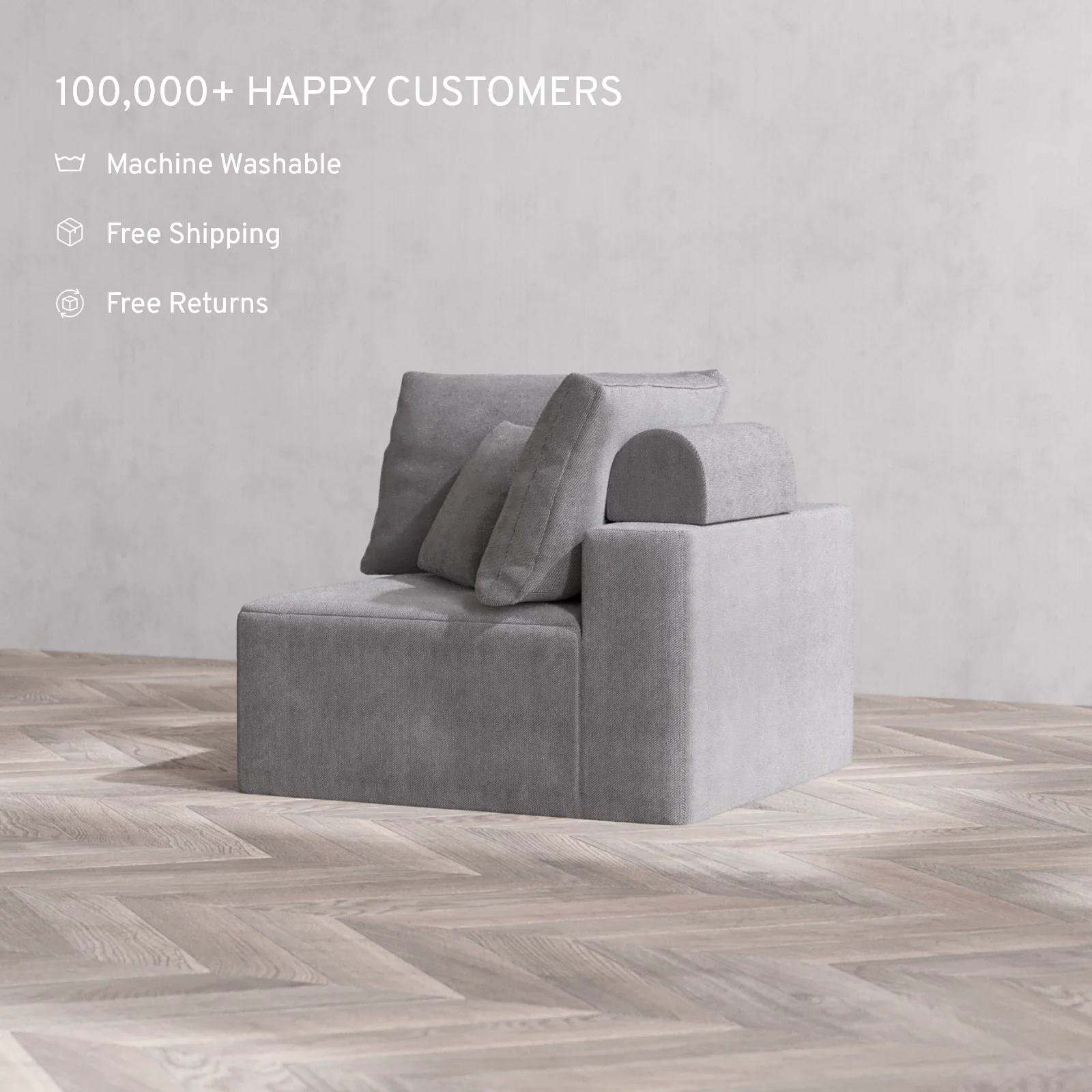 Slipcover Only - Modular Washable Corner Chair Cloud + Bolster Sofa in Slate - Image 4