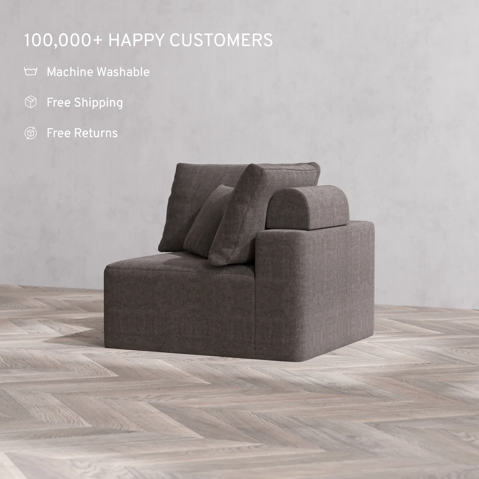Slipcover Only - Modular Washable Corner Chair Cloud + Bolster Sofa in Truffle - Image 4