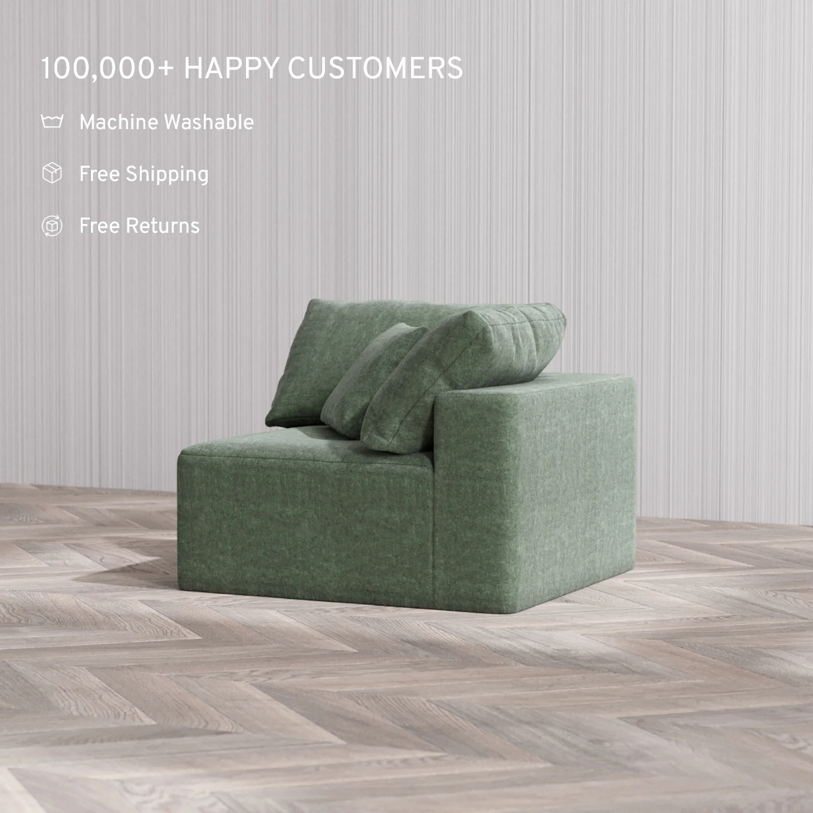 Slipcover Only - Modular Washable Corner Chair Cloud Sofa in Sage - Image 4