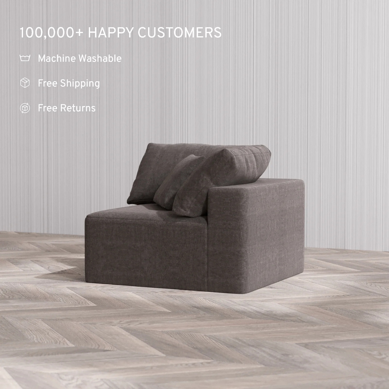 Slipcover Only - Modular Washable Corner Chair Cloud Sofa in Truffle - Image 4
