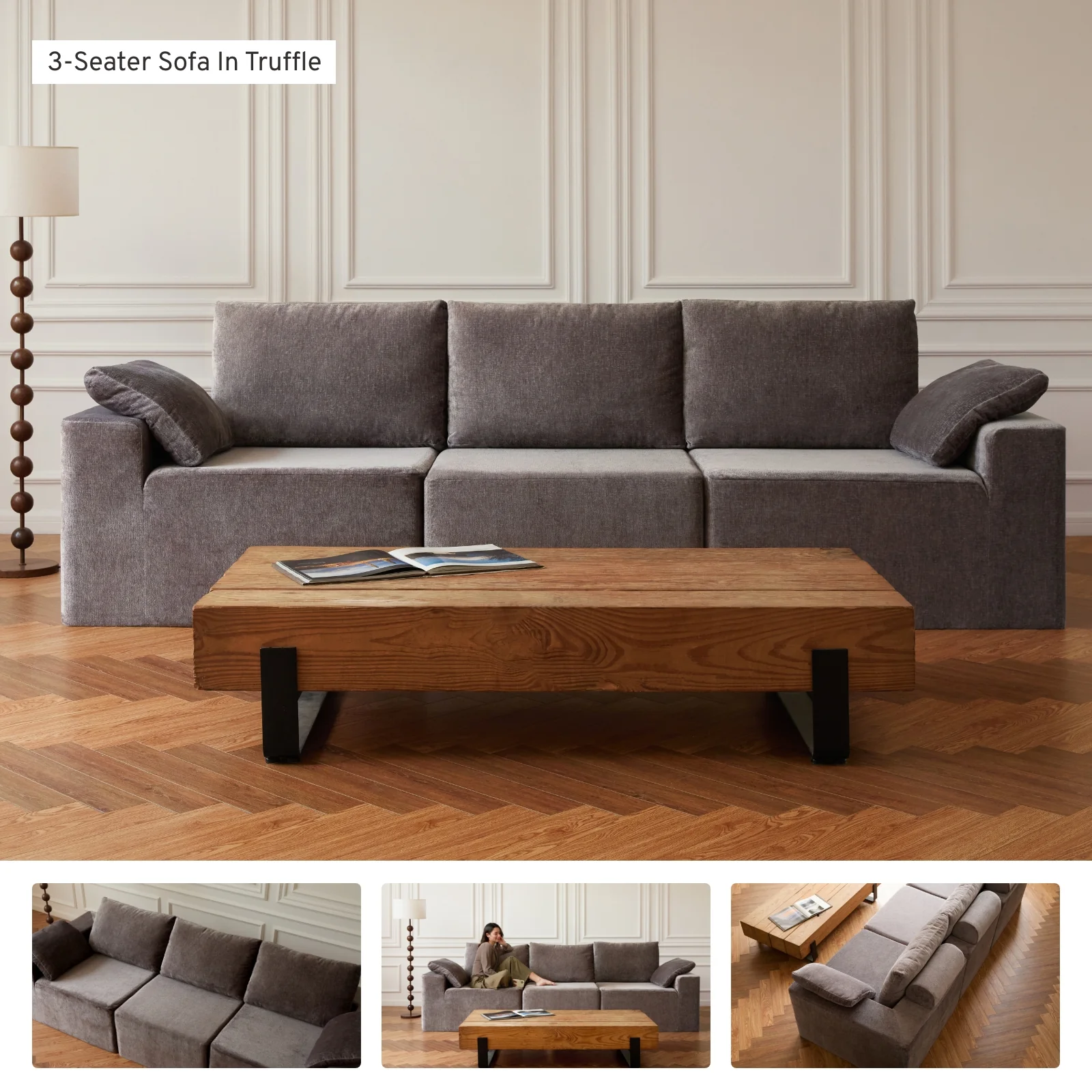 Slipcover Only - Modular Washable Corner Chair Cloud Sofa in Truffle - Image 9