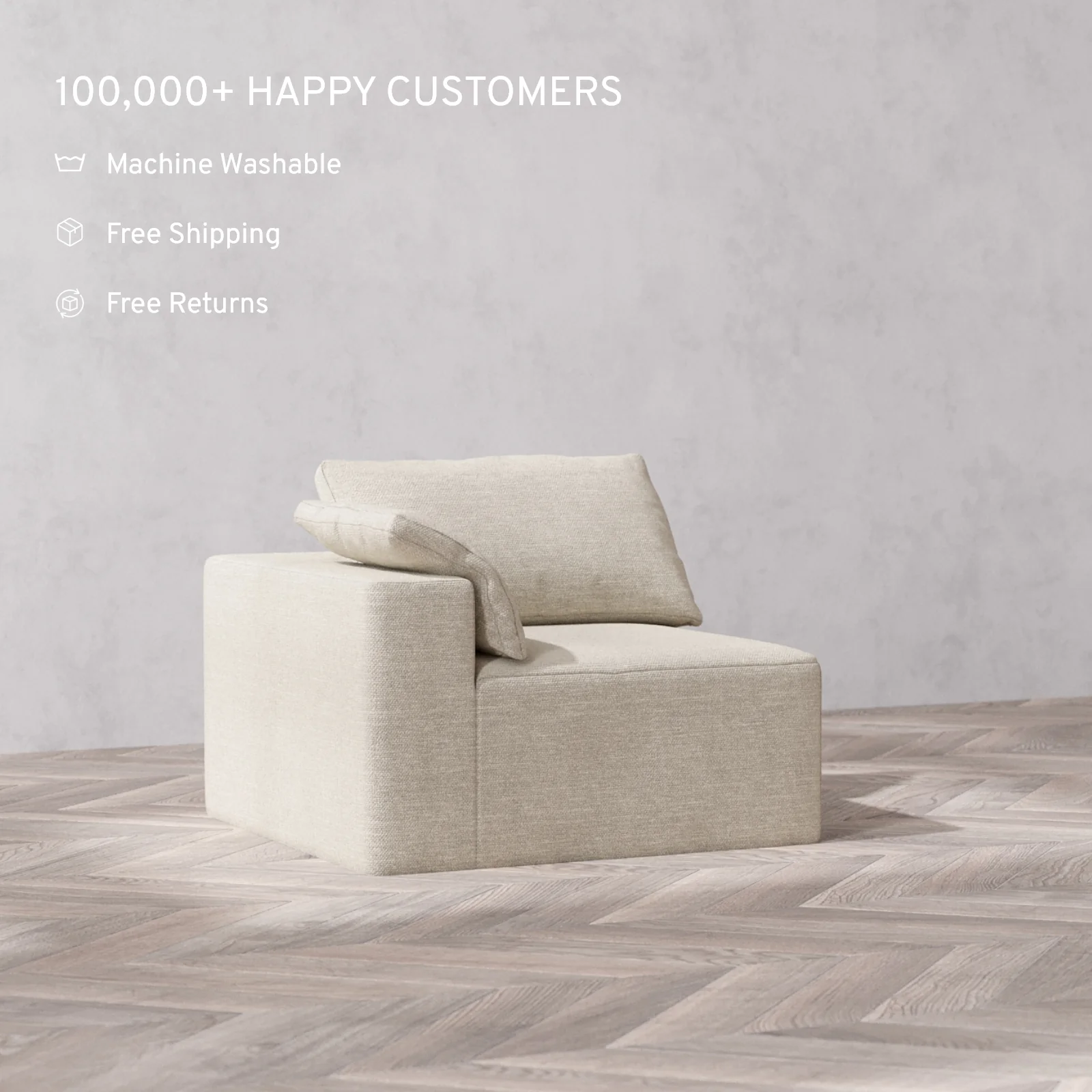 Slipcover Only - Modular Washable End Chair Cloud + Bolster Sofa in Sandstone | Left-Facing Arm - Image 2