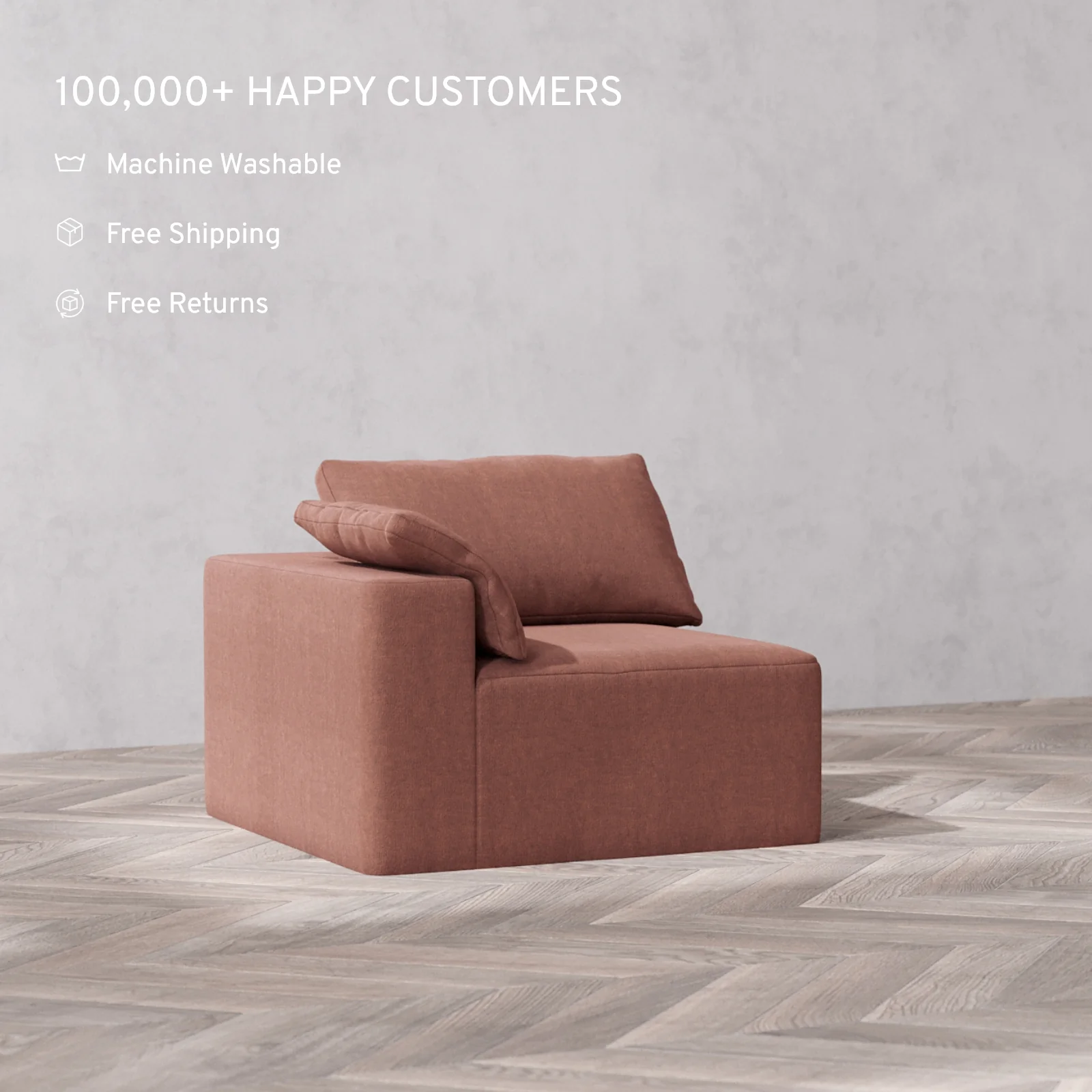 Slipcover Only - Modular Washable End Chair Cloud + Bolster Sofa in Sumac | Left-Facing Arm - Image 2