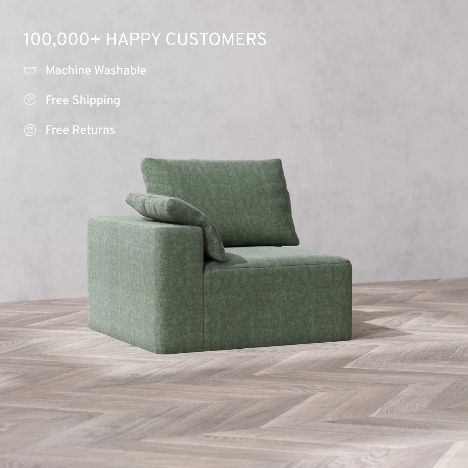 Slipcover Only - Modular Washable End Chair Cloud Sofa in Sage | Left-Facing Arm - Image 2