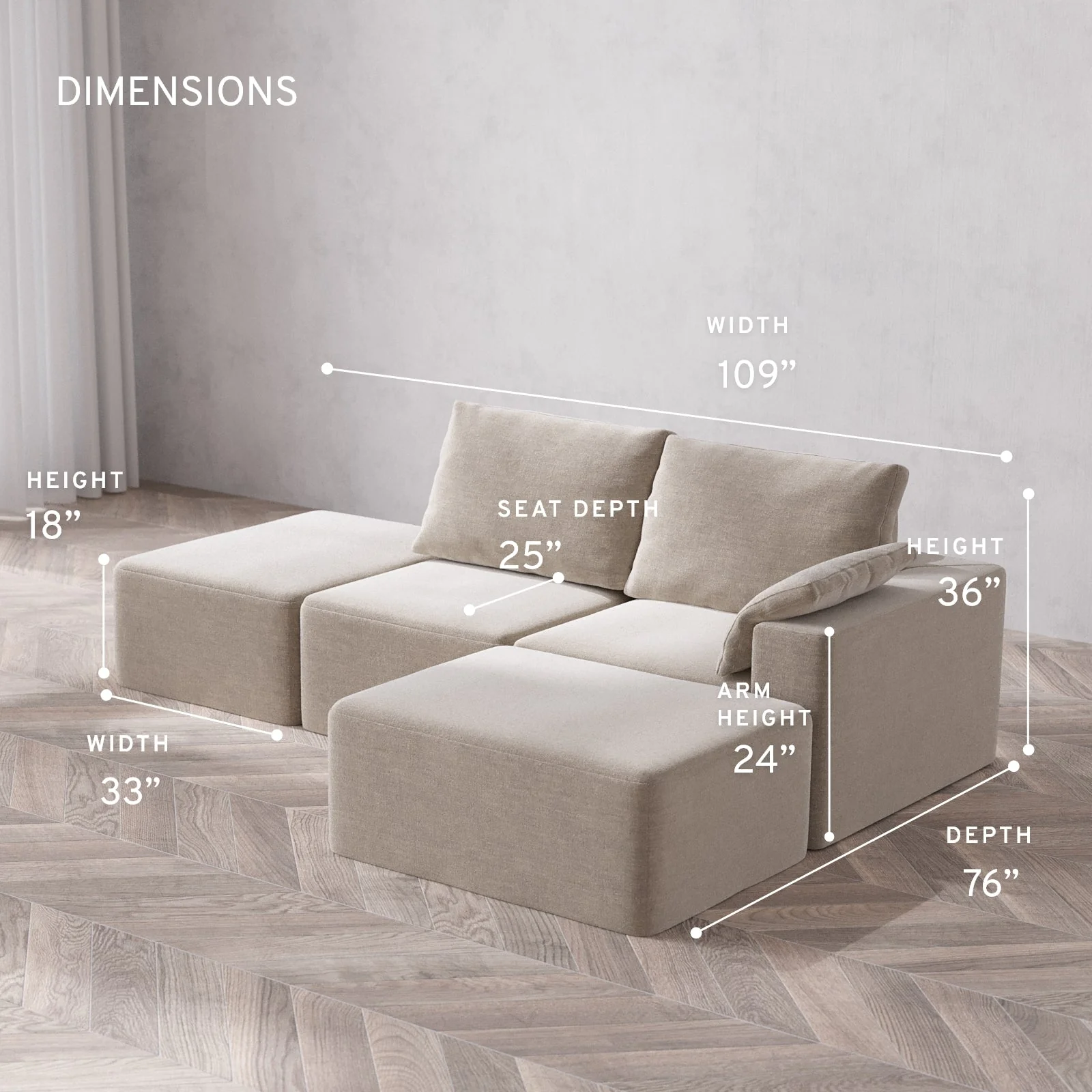 Slipcover Only - Modular Washable 2-Seater Open End Chaise Sectional Cloud + Bolster Sofa in Caraway | Right-Facing Arm - Image 5