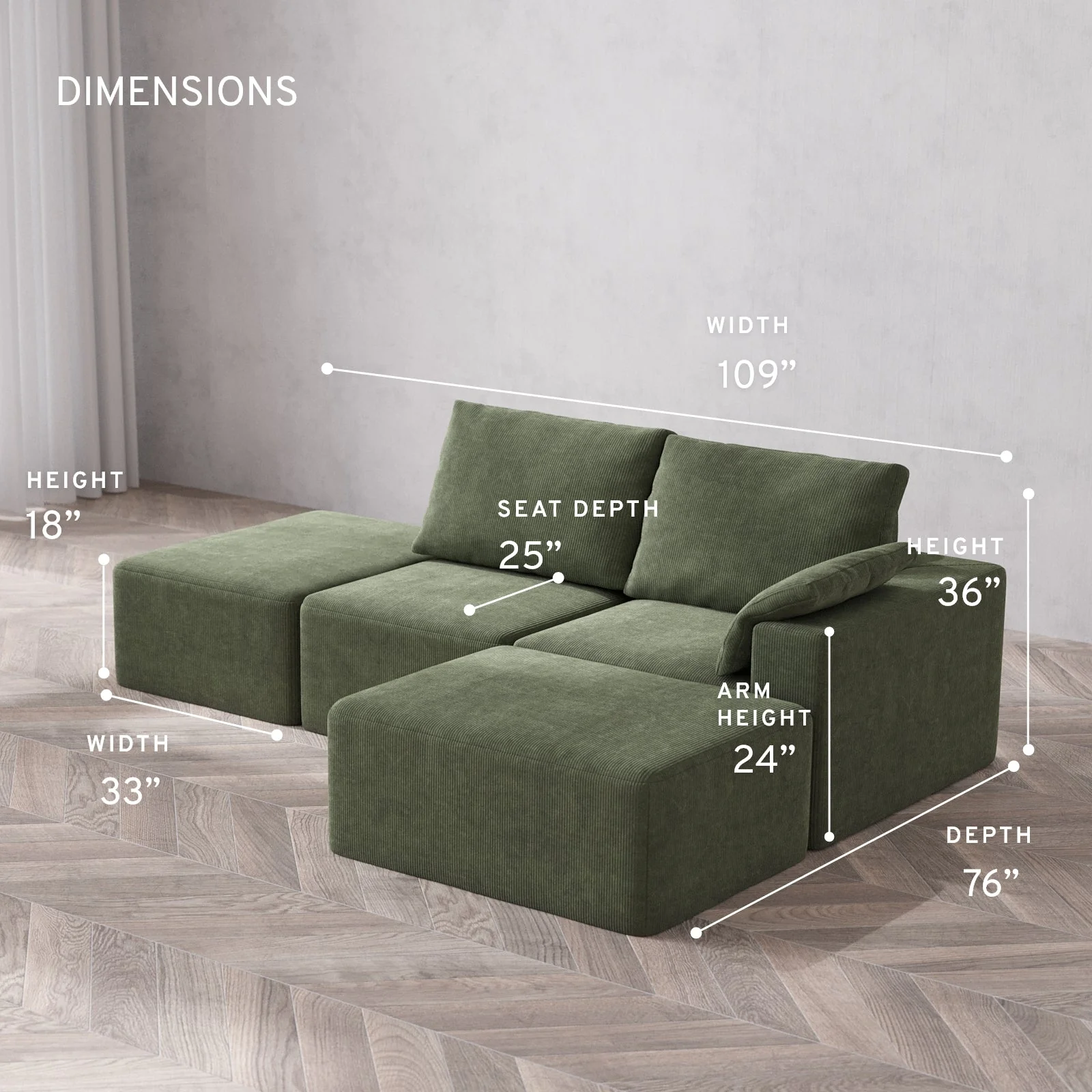 Slipcover Only - Modular Washable 2-Seater Open End Chaise Sectional Cloud + Bolster Sofa in Juniper | Right-Facing Arm - Image 5