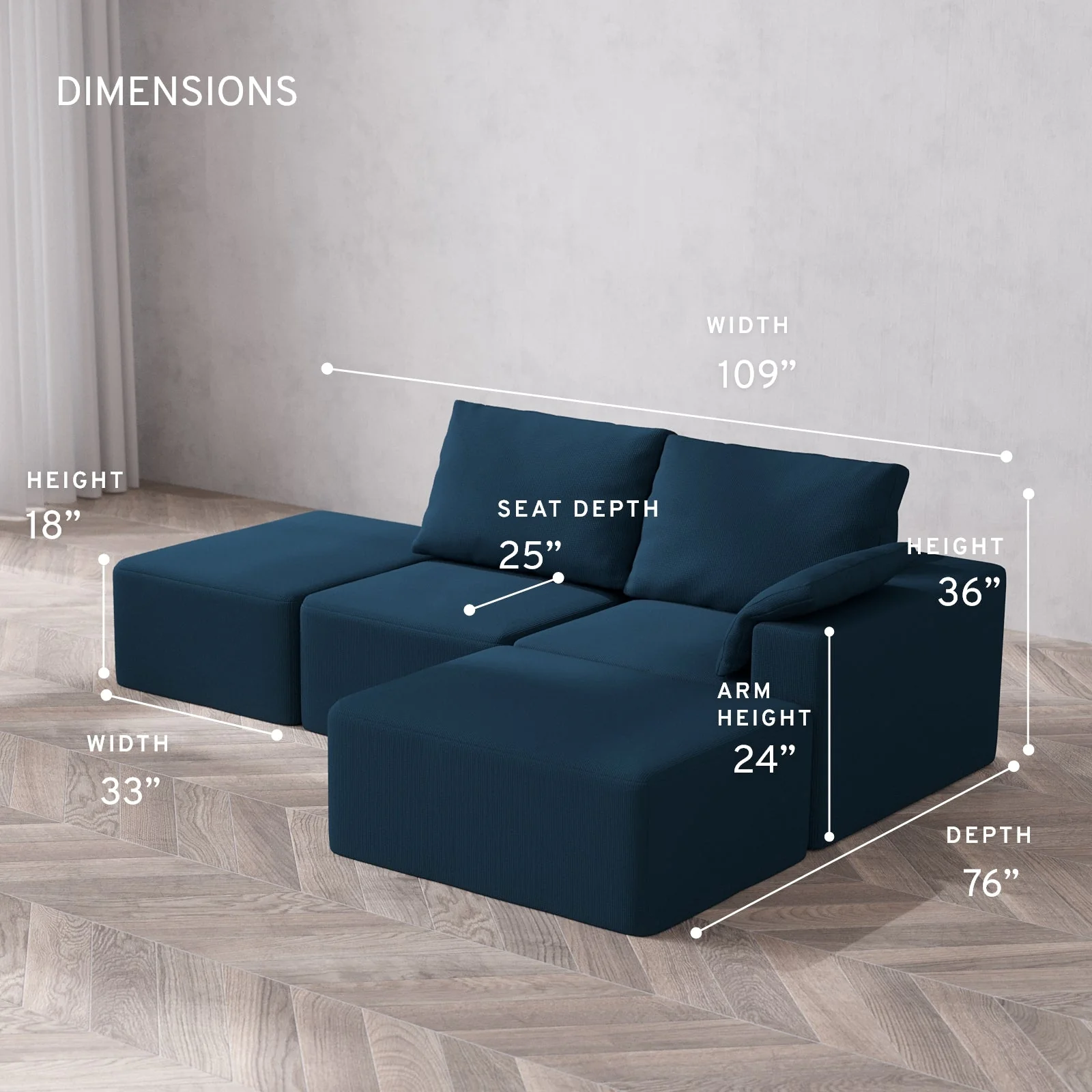 Slipcover Only - Modular Washable 2-Seater Open End Chaise Sectional Cloud + Bolster Sofa in Lazuli | Right-Facing Arm - Image 5