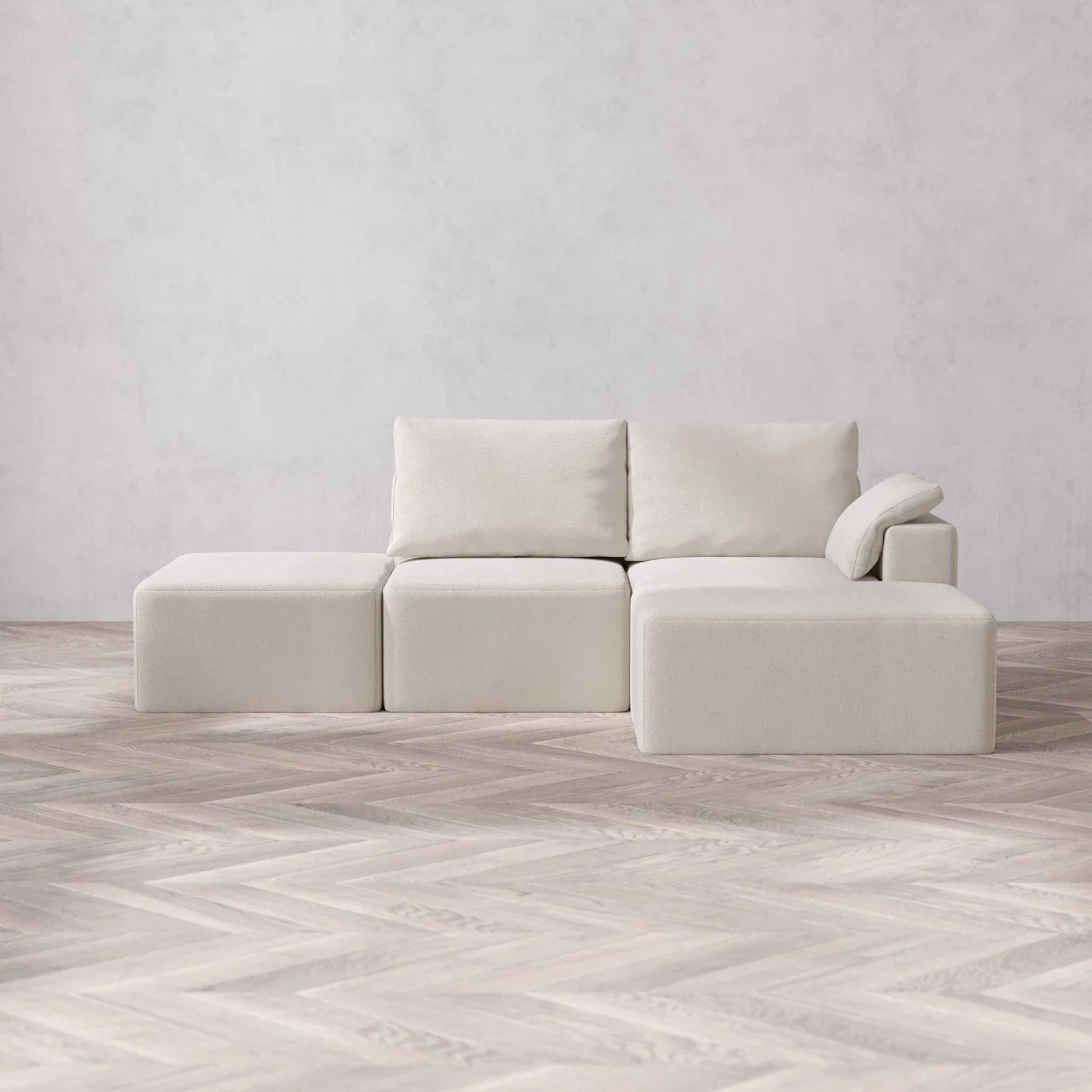 Slipcover Only - Modular Washable 2-Seater Open End Chaise Sectional Cloud + Bolster Sofa in Pearl | Right-Facing Arm