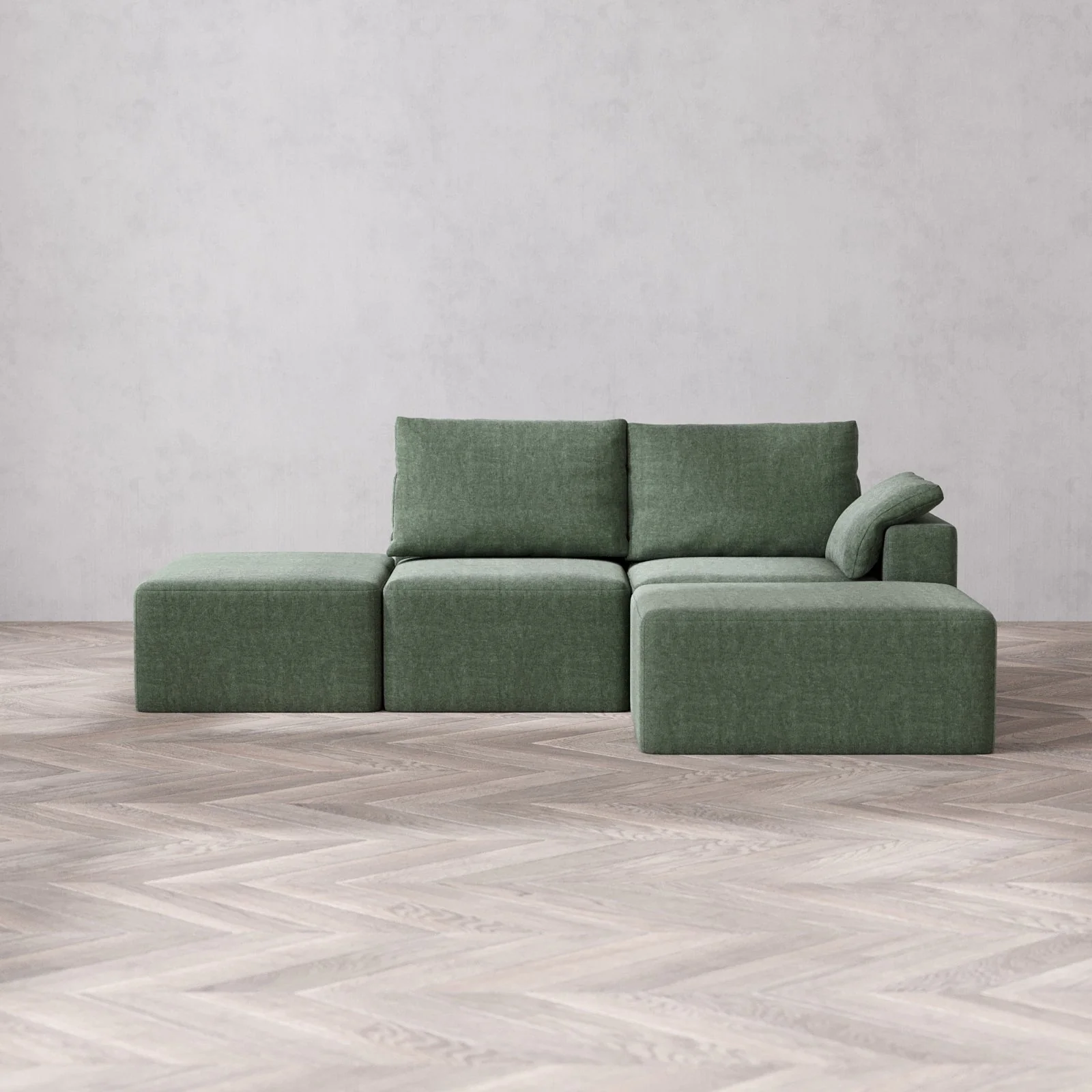 Slipcover Only - Modular Washable 2-Seater Open End Chaise Sectional Cloud + Bolster Sofa in Sage | Right-Facing Arm