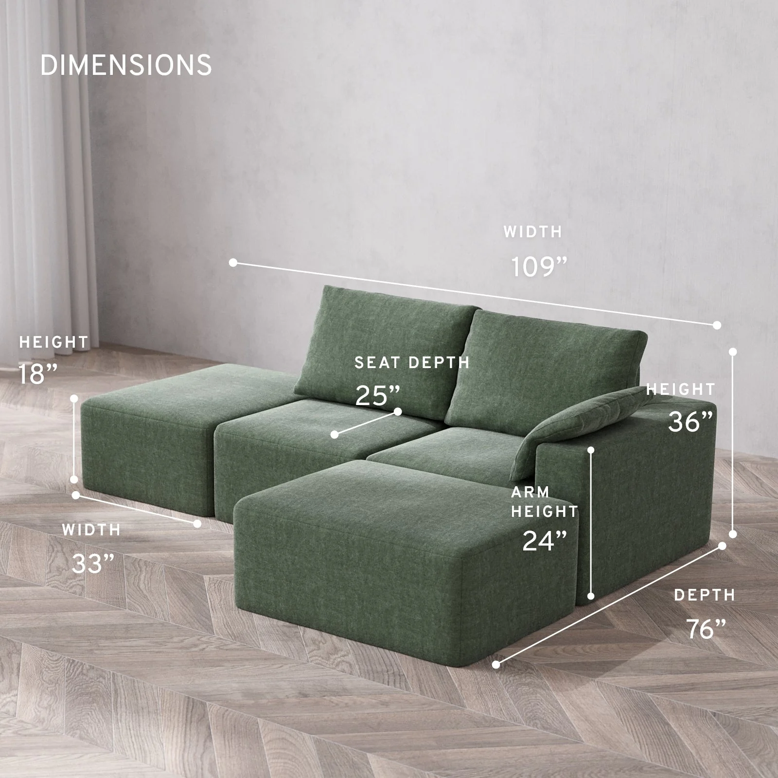 Slipcover Only - Modular Washable 2-Seater Open End Chaise Sectional Cloud + Bolster Sofa in Sage | Right-Facing Arm - Image 5