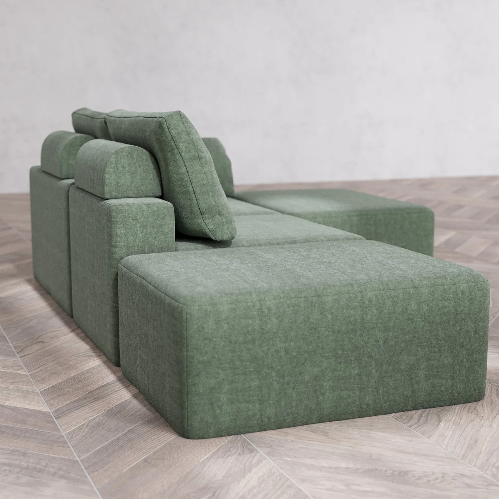 Slipcover Only - Modular Washable 2-Seater Open End Chaise Sectional Cloud + Bolster Sofa in Sage | Right-Facing Arm - Image 6