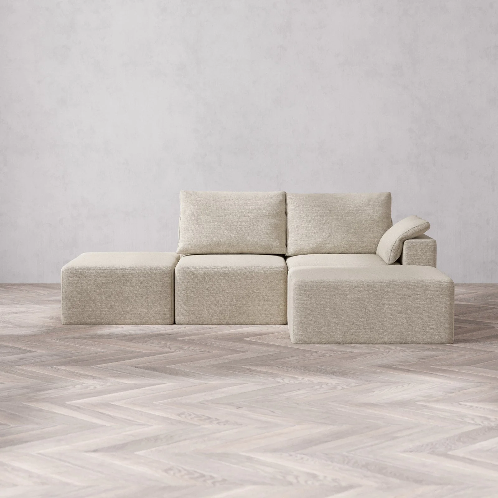 Slipcover Only - Modular Washable 2-Seater Open End Chaise Sectional Cloud + Bolster Sofa in Sandstone | Right-Facing Arm
