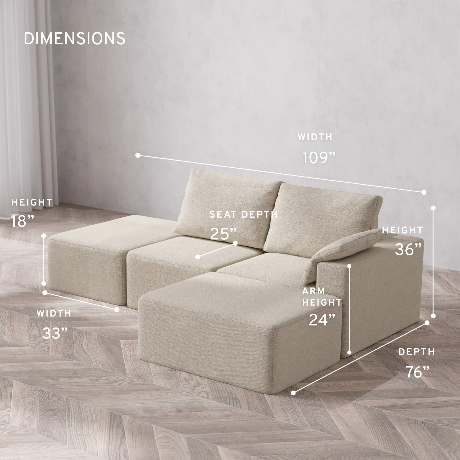 Slipcover Only - Modular Washable 2-Seater Open End Chaise Sectional Cloud + Bolster Sofa in Sandstone | Right-Facing Arm - Image 5