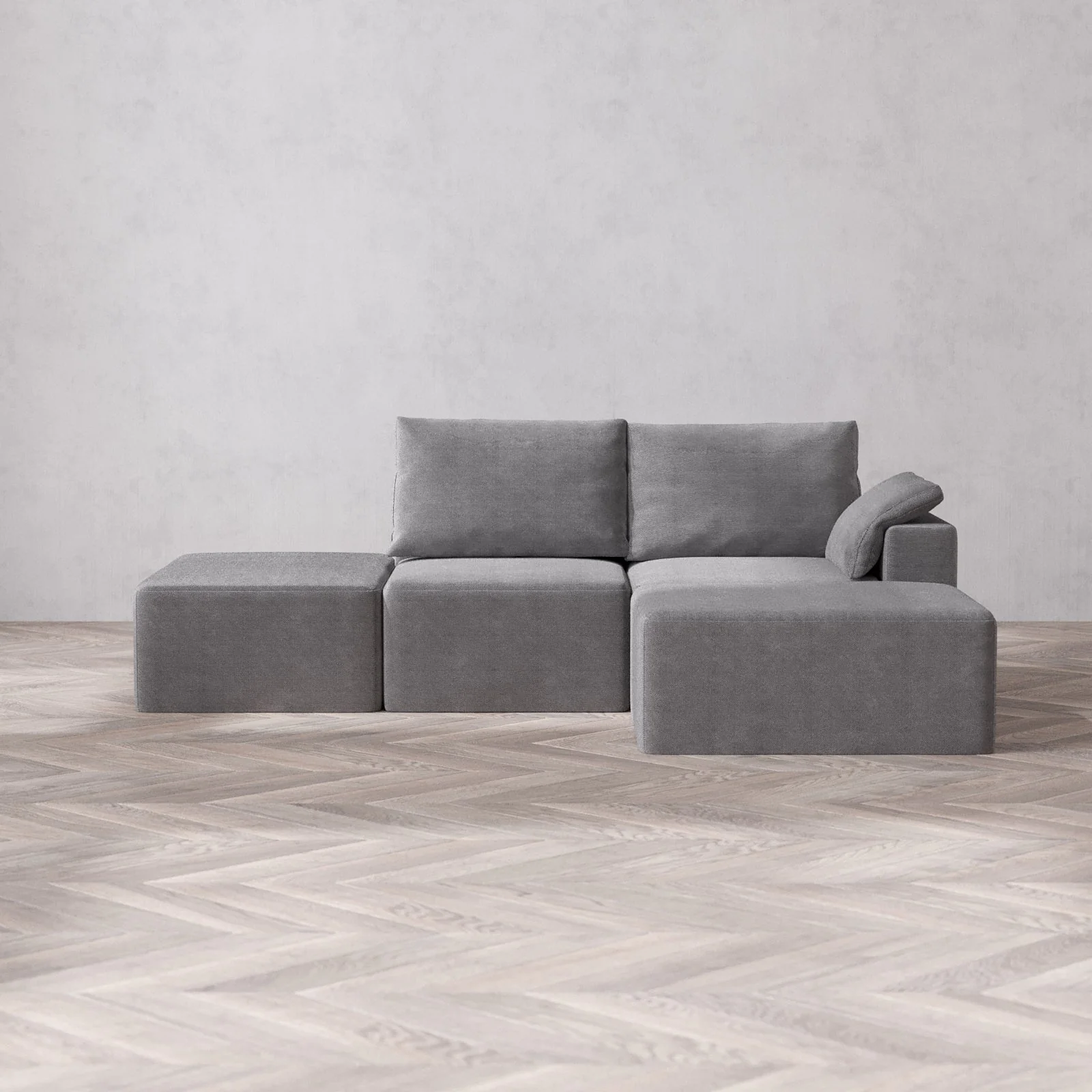 Slipcover Only - Modular Washable 2-Seater Open End Chaise Sectional Cloud + Bolster Sofa in Slate | Right-Facing Arm