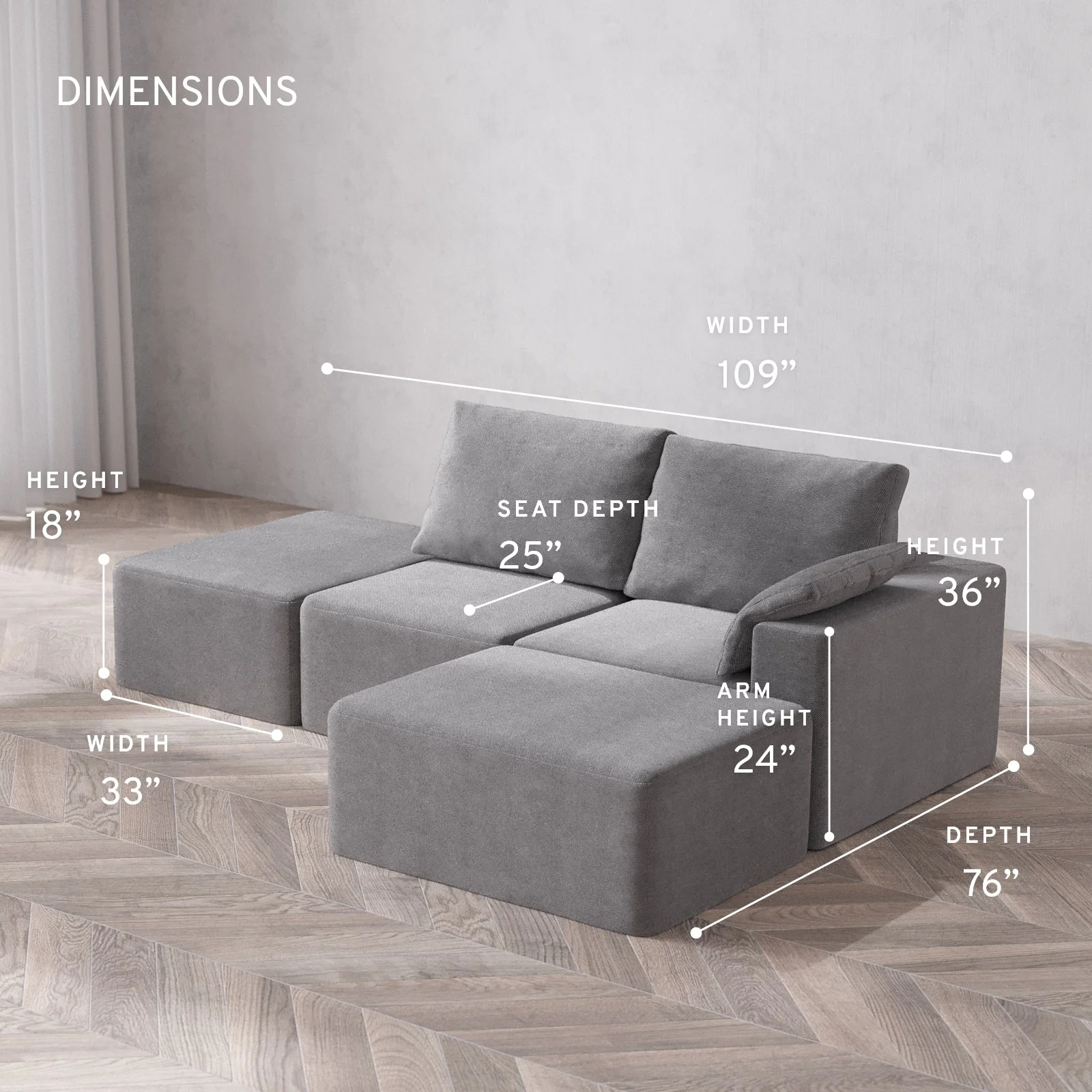 Slipcover Only - Modular Washable 2-Seater Open End Chaise Sectional Cloud + Bolster Sofa in Slate | Right-Facing Arm - Image 5