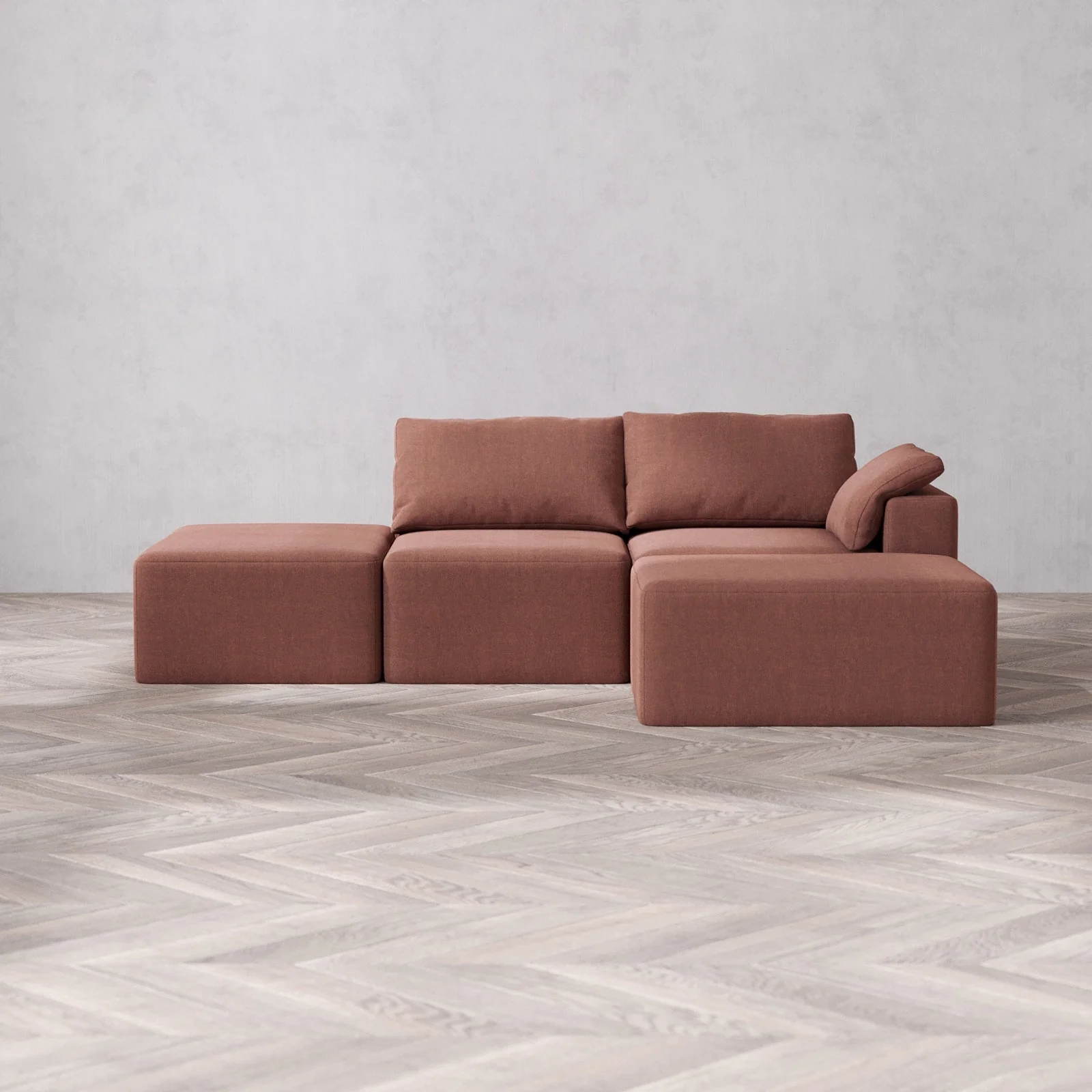 Slipcover Only - Modular Washable 2-Seater Open End Chaise Sectional Cloud + Bolster Sofa in Sumac | Right-Facing Arm