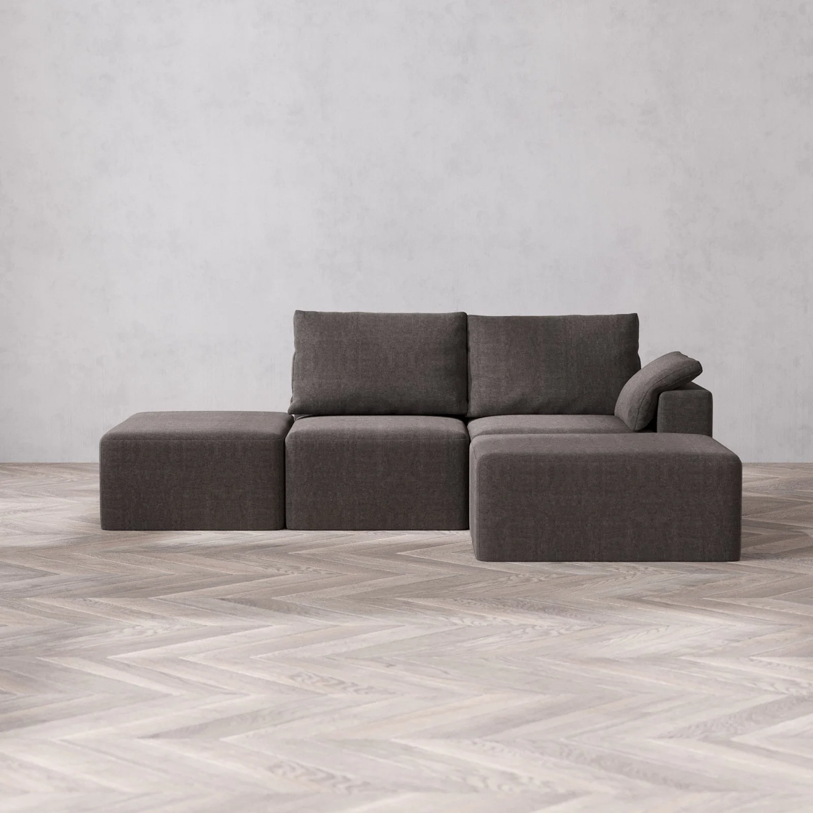 Slipcover Only - Modular Washable 2-Seater Open End Chaise Sectional Cloud + Bolster Sofa in Truffle | Right-Facing Arm